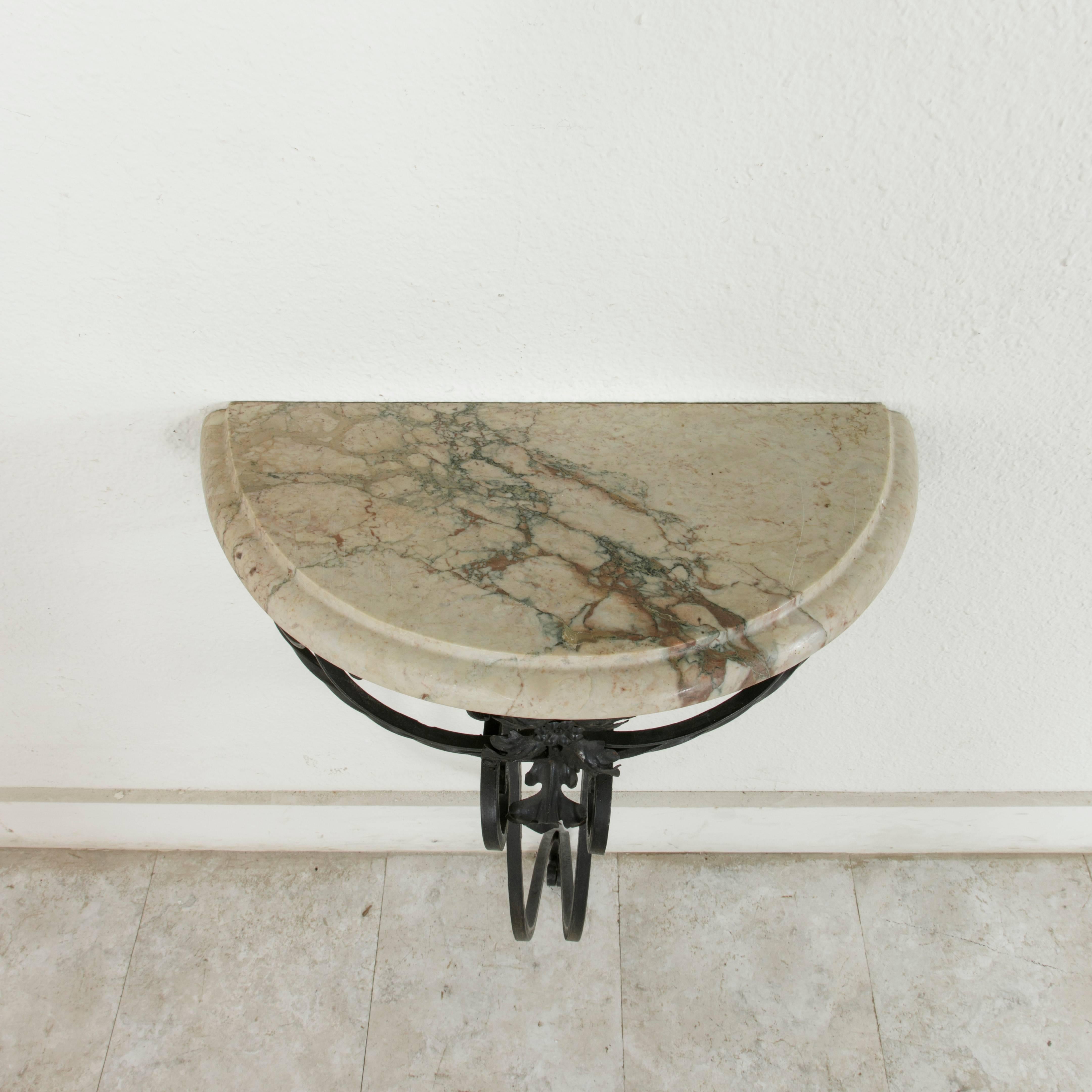 Mid-20th Century French Iron Console Table or Demilune with Marble Top 4