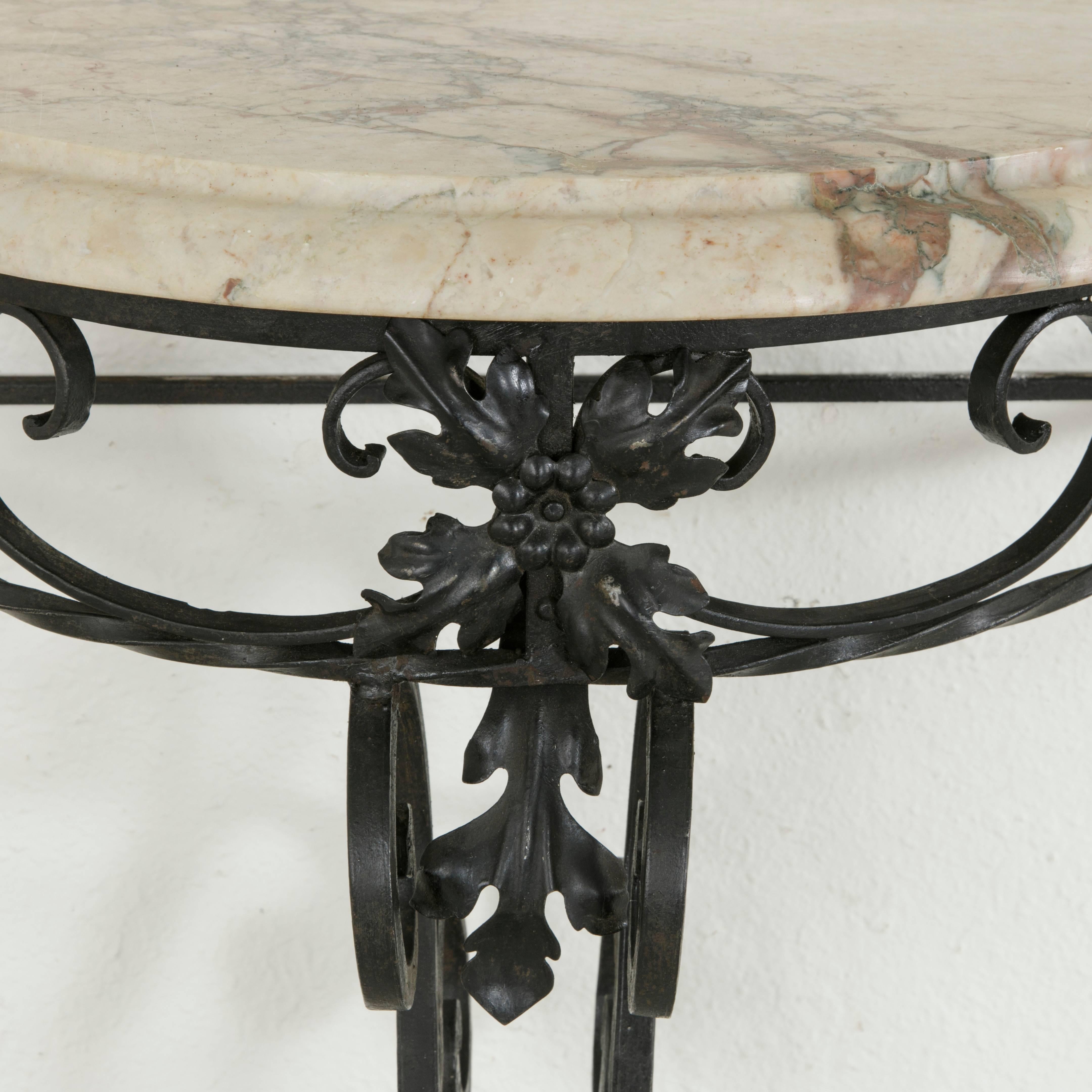Mid-20th Century French Iron Console Table or Demilune with Marble Top 5