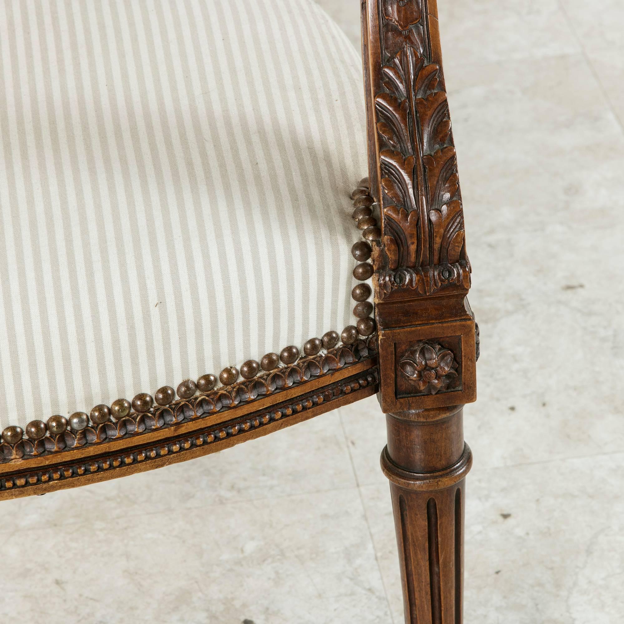 Pair of 19th Century Louis XVI Style Hand Carved Walnut Armchairs from Provence 3