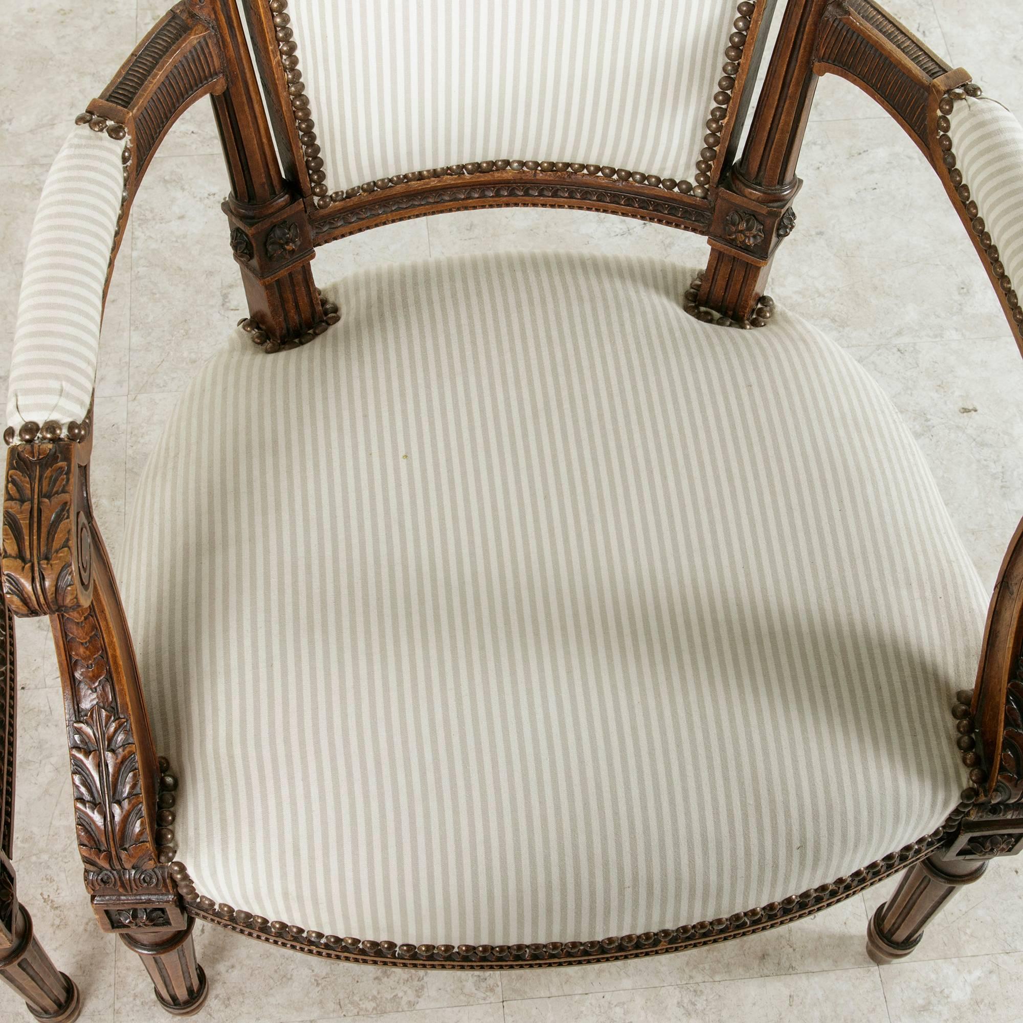 Pair of 19th Century Louis XVI Style Hand Carved Walnut Armchairs from Provence 5