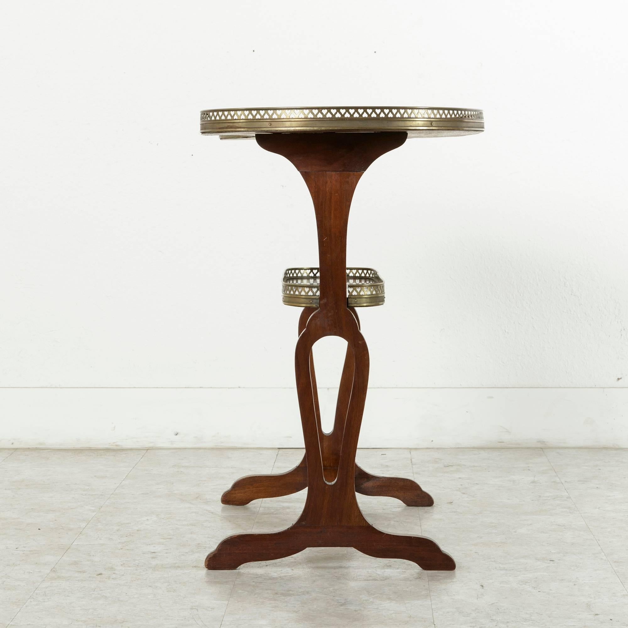Restauration Period Rognon or Kidney Side Table in Mahogany with Bronze Gallery 1