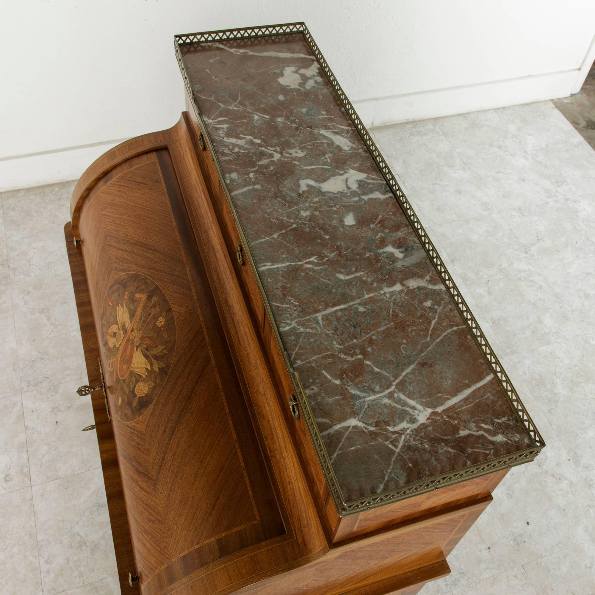 19th Century Louis XVI Marquetry Cylinder Desk With Inlaid Musical Instruments 1