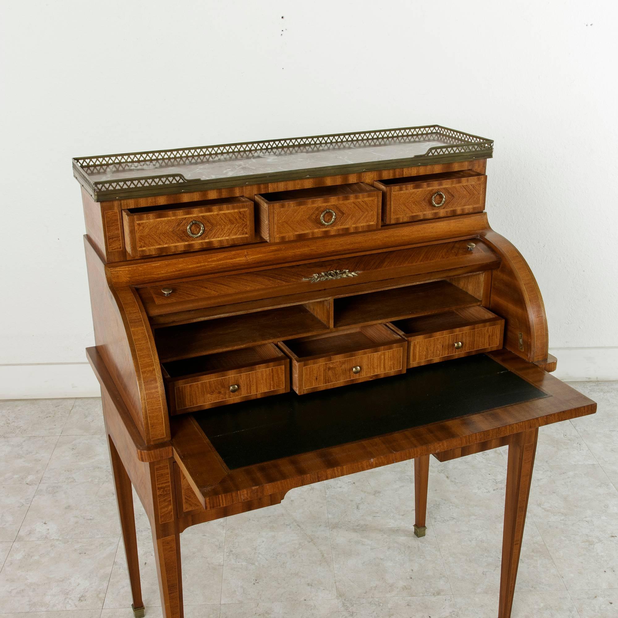 19th Century Louis XVI Marquetry Cylinder Desk With Inlaid Musical Instruments 2