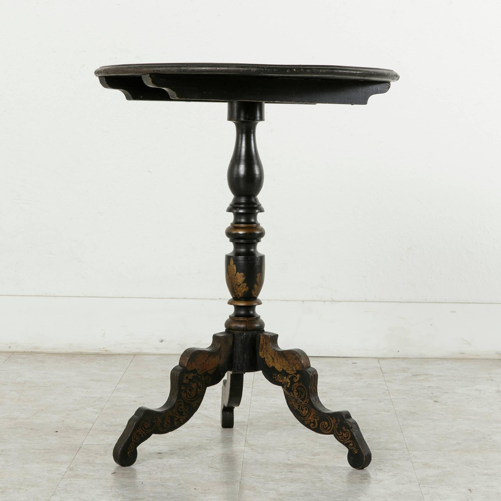 Rare Napoleon III Period Hand-Painted Floral and Ebonized Side Table 1