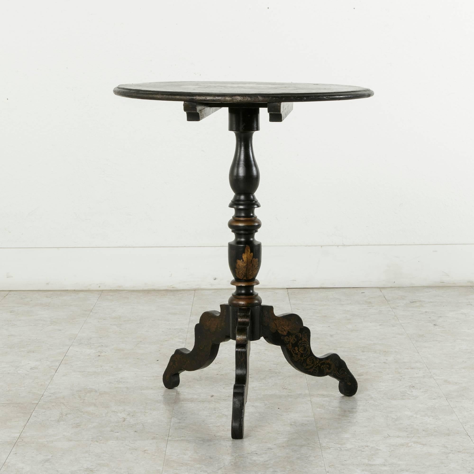 Rare Napoleon III Period Hand-Painted Floral and Ebonized Side Table 3