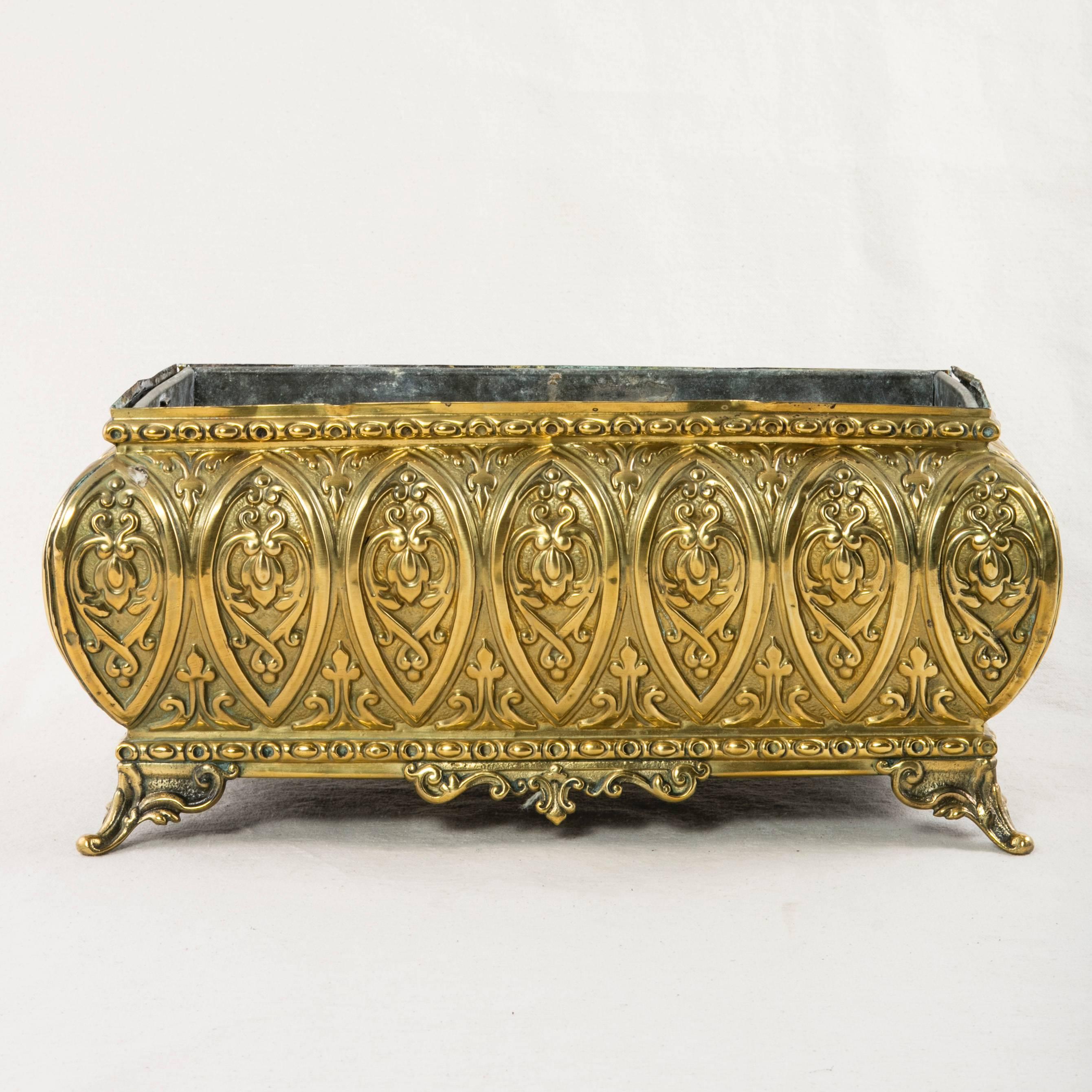 Early 20th Century Antique French Polished Brass Repoussé Jardinière or Planter, circa 1900