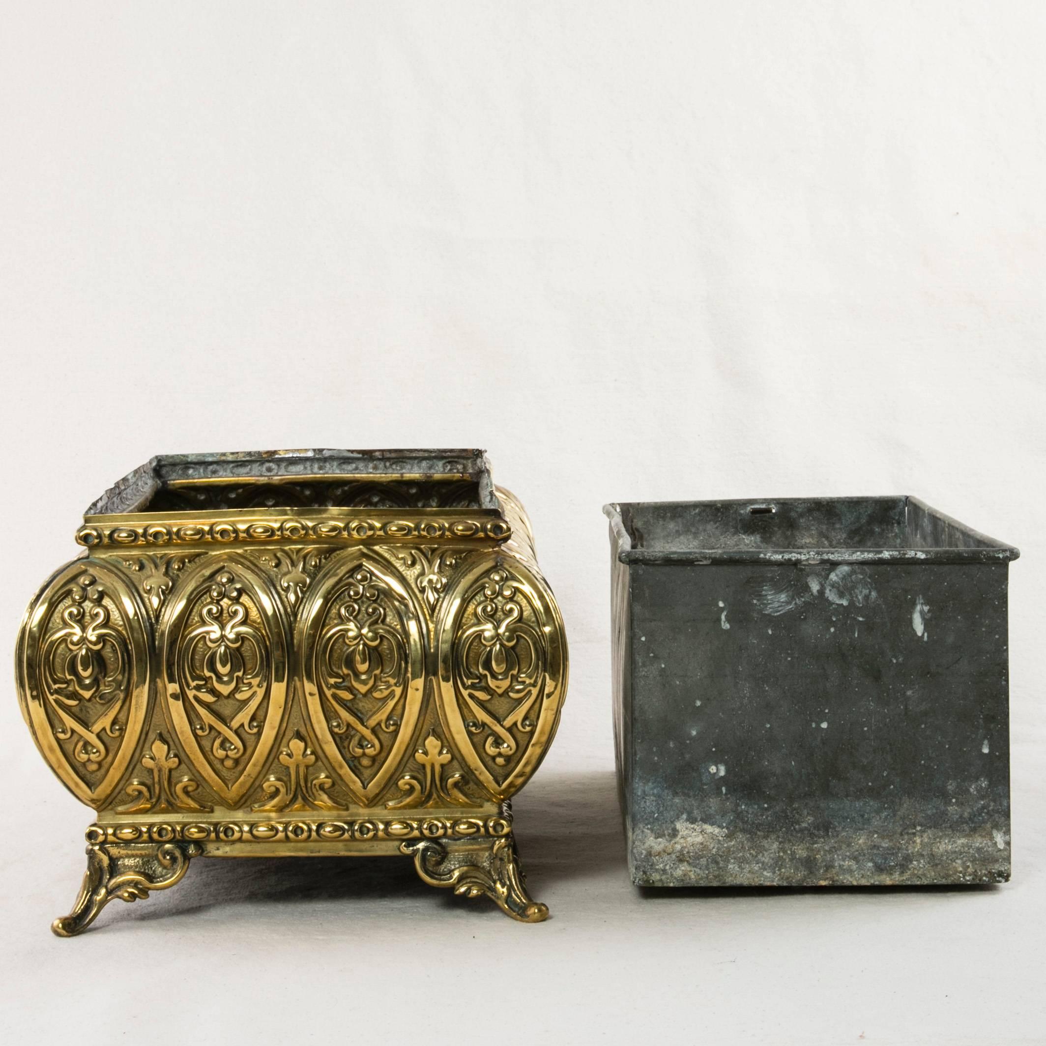Art Nouveau Antique French Polished Brass Repoussé Jardinière or Planter, circa 1900