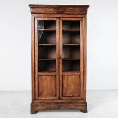 Period Louis Philippe Bookcase or Vitrine of Walnut with Handblown Glass