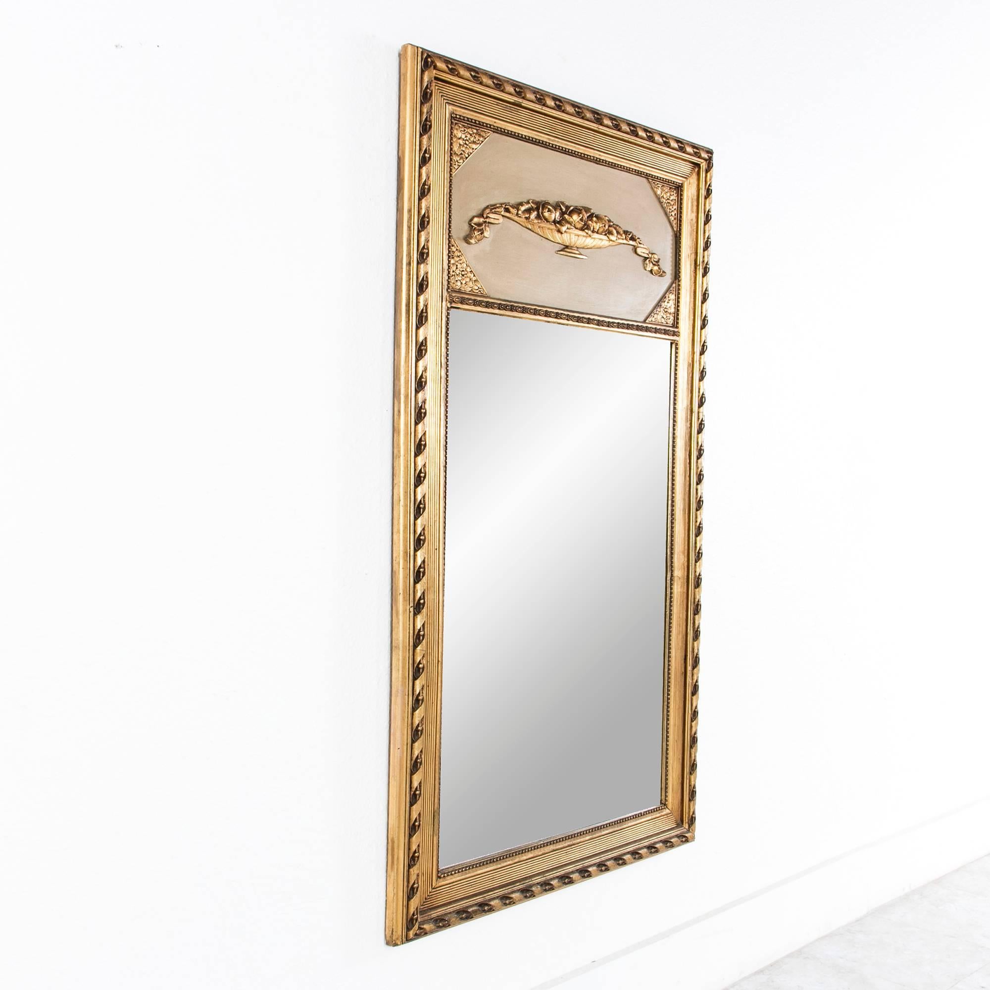 Art Deco Era French Giltwood Trumeau Mirror with Stylized Louis XVI Urn In Good Condition In Fayetteville, AR
