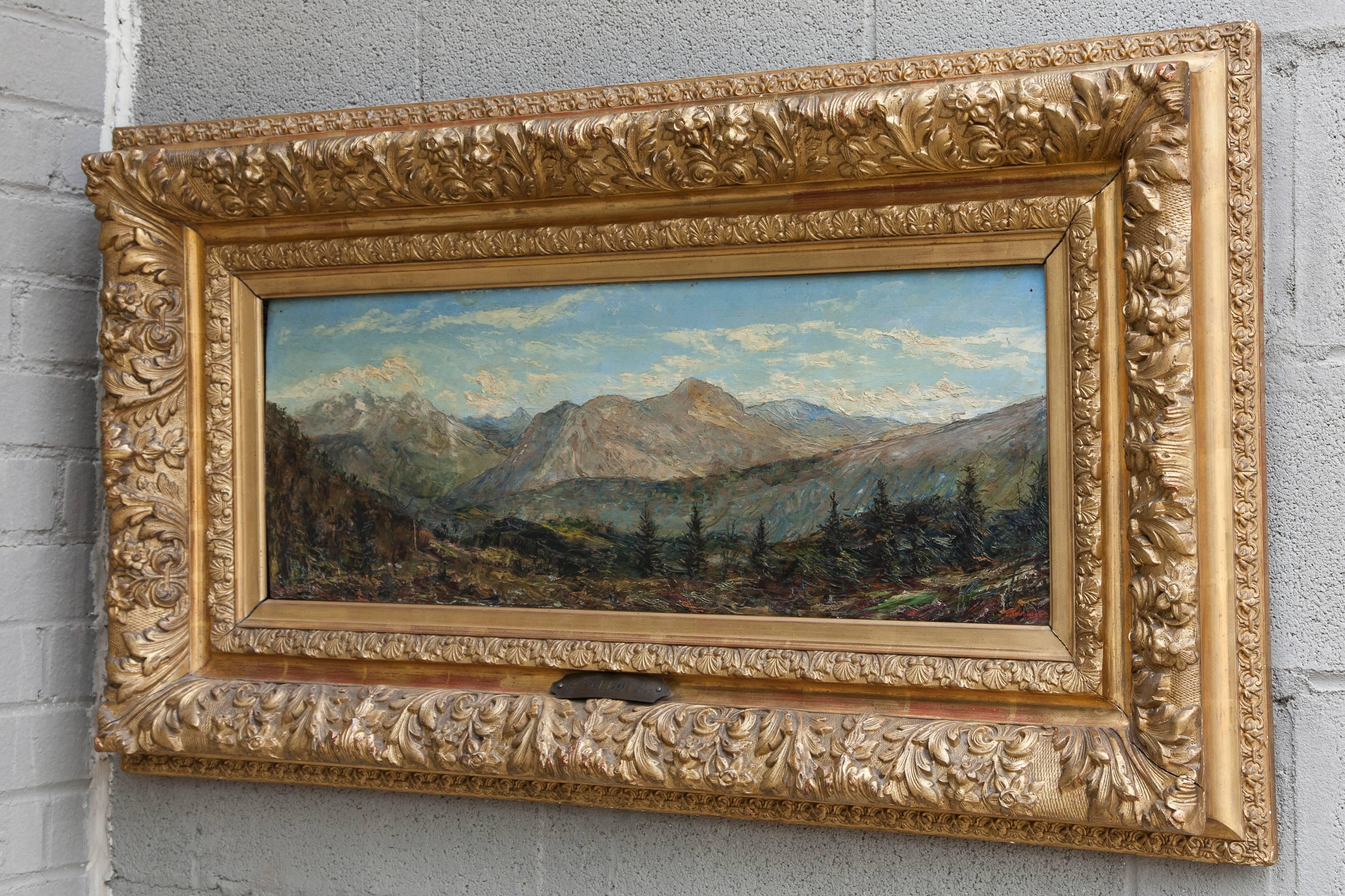 French Signed Original 19th Century Landscape Oil Painting in Museum Frame by S. Toudou