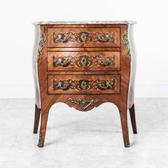 19th Century French Louis XV Style Marquetry Bombe Chest with Ormolu and Marble