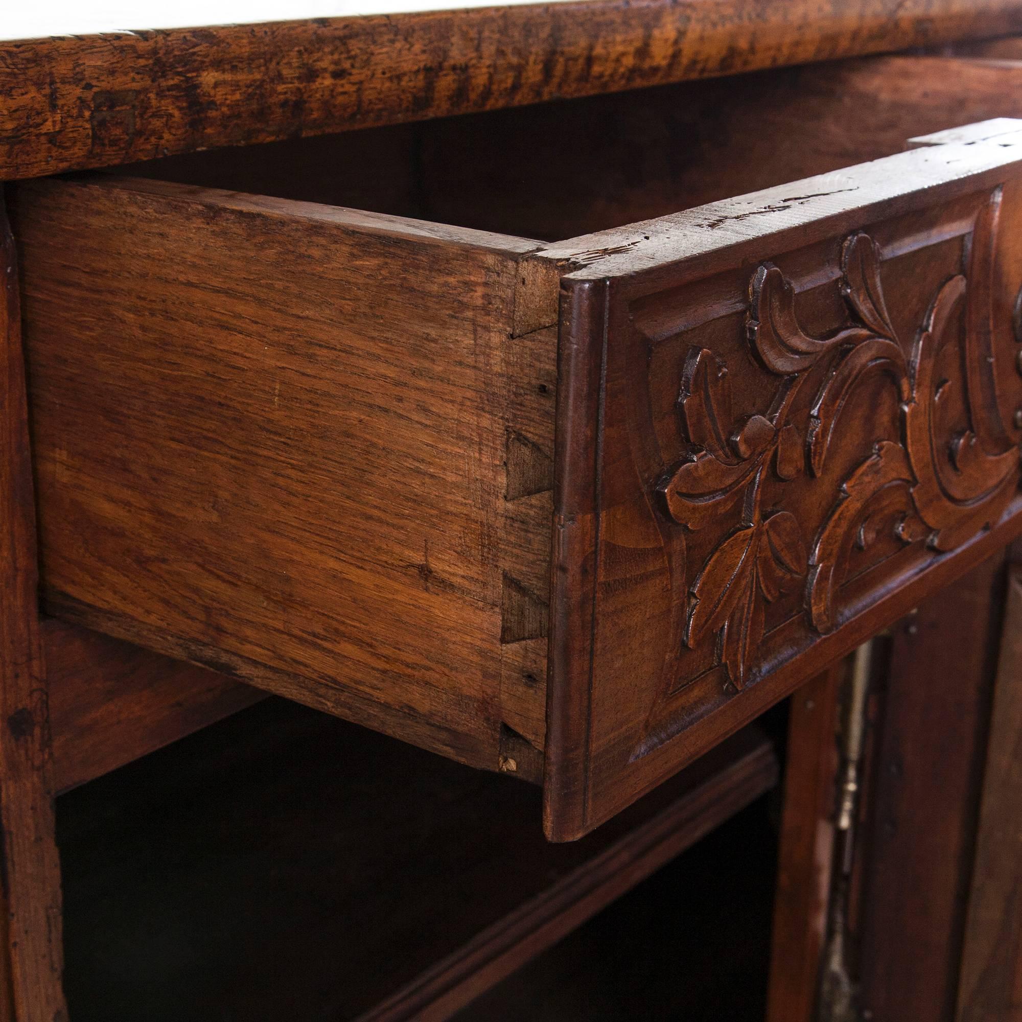 Late 18th Century 18th Century Buffet of Exceptional Thick Hand-Carved Solid Walnut