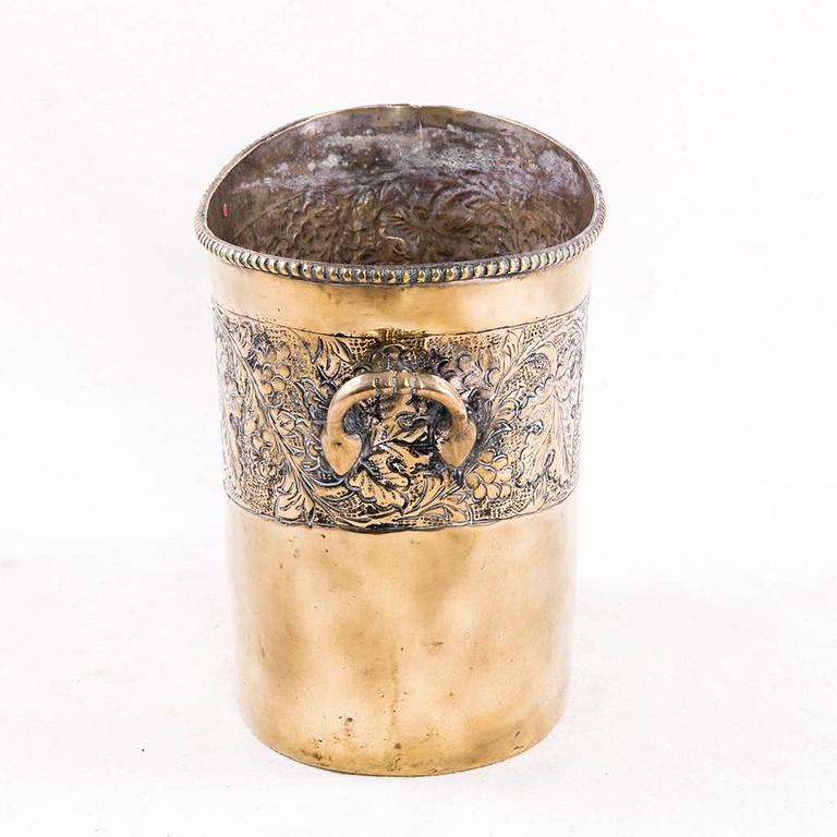 Antique French Bronze Oval Champagne Bucket with Grape Leaves Motif at