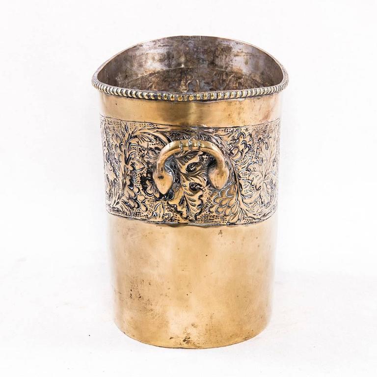 Antique French Bronze Oval Champagne Bucket with Grape Leaves Motif at