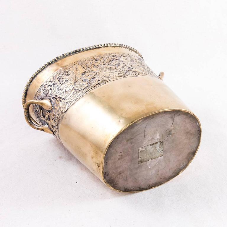 Antique French Bronze Oval Champagne Bucket with Grape Leaves Motif at