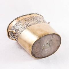 Antique French Bronze Oval Champagne Bucket with Grape Leaves Motif