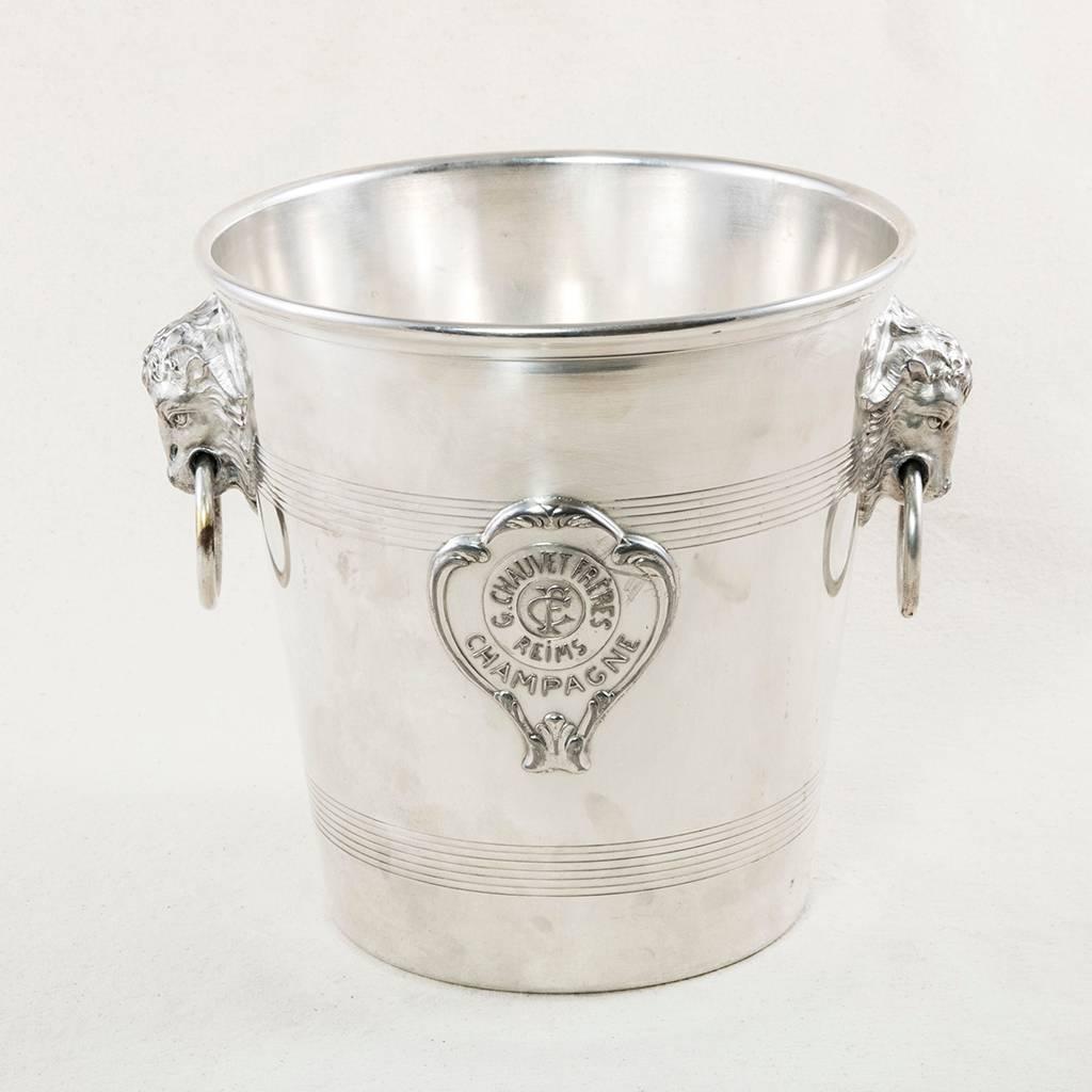 Antique French G. Chauvet Freres Reims Silver Plate Champagne Bucket with Rams 1