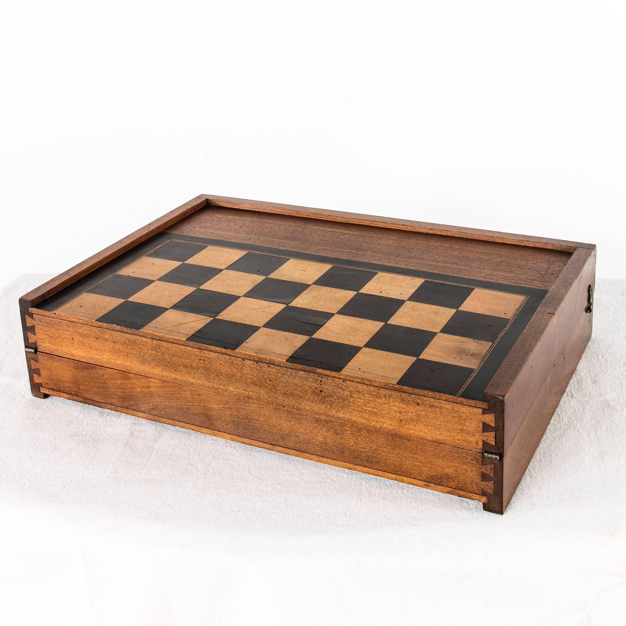 Wood Antique French Parquetry Game Board Box for Checkers, Chess, or Backgammon