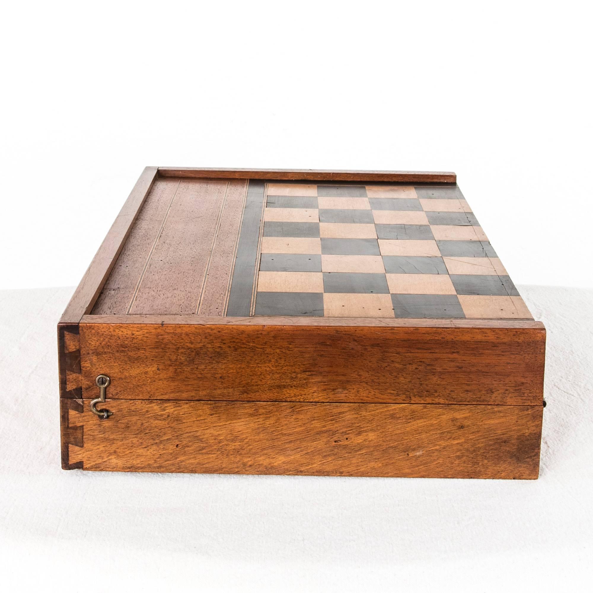 Early 20th Century Antique French Parquetry Game Board Box for Checkers, Chess, or Backgammon