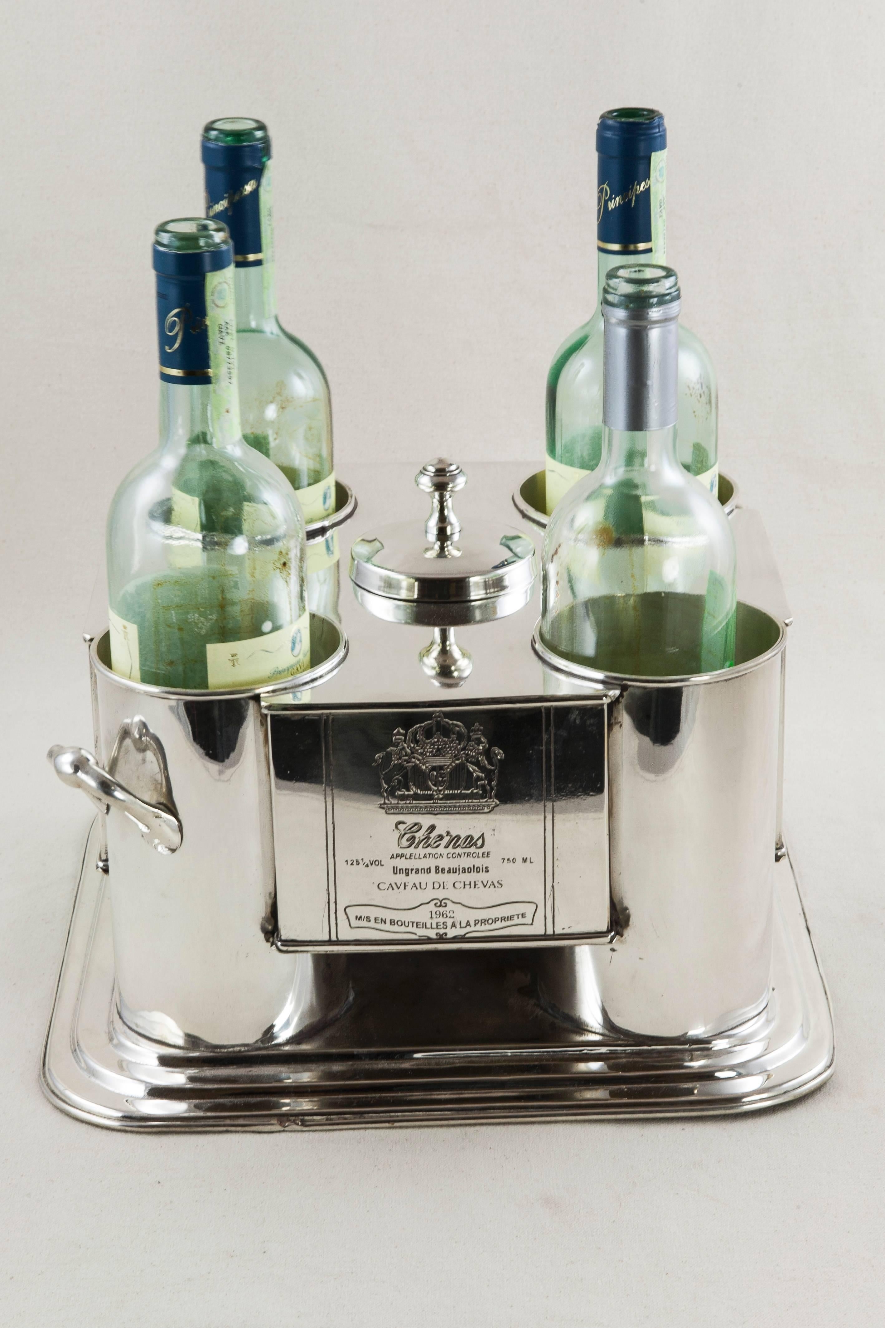 MidCentury French Silver Wine Chiller with Engraved Wine Labels, 1966