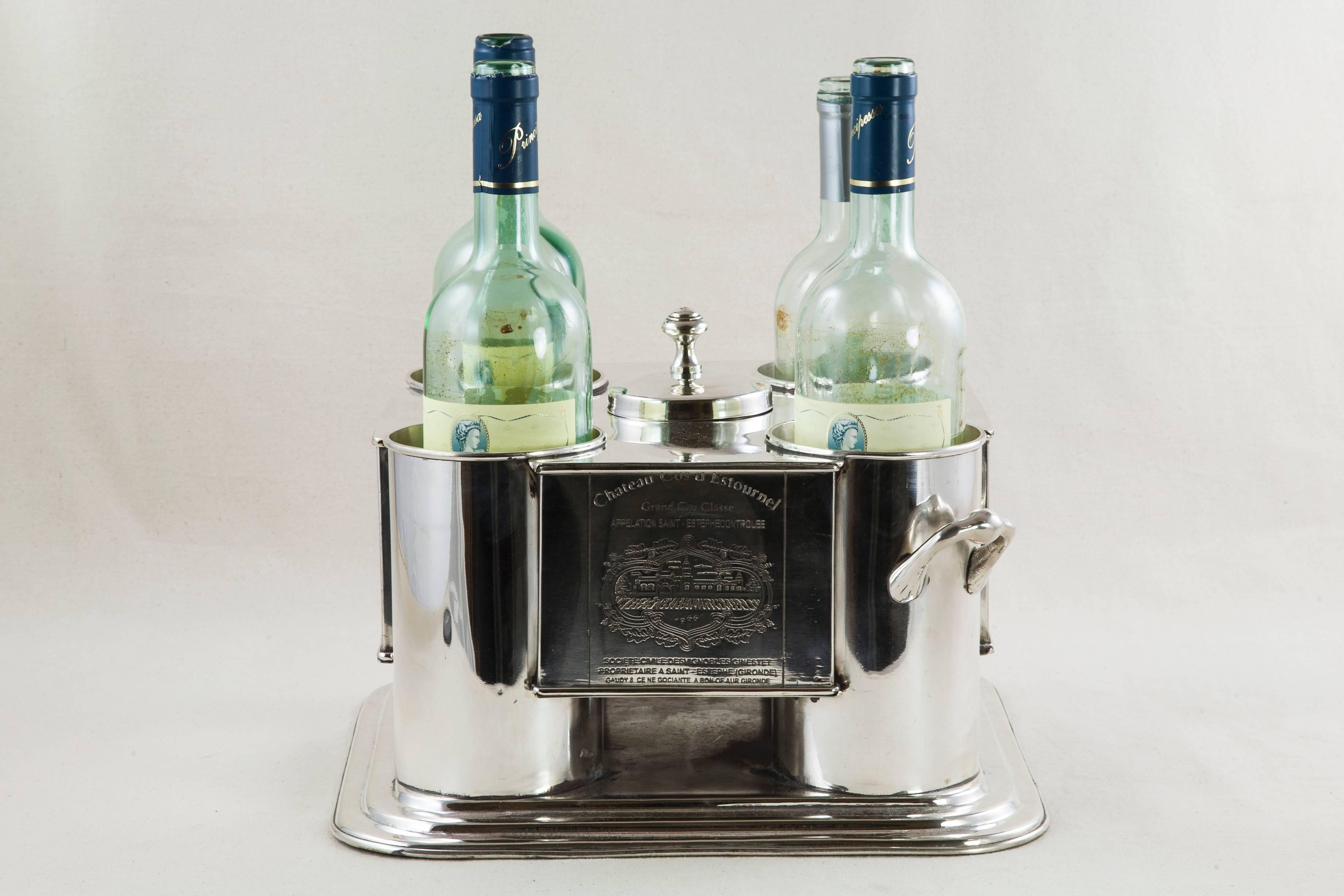 MidCentury French Silver Wine Chiller with Engraved Wine Labels, 1966