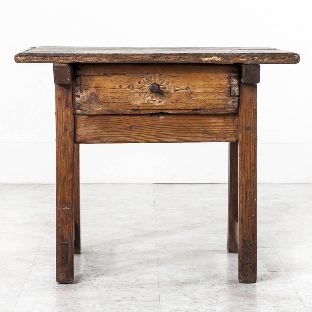 19th Century French Rustic Primitive Style Pine Side Table ...