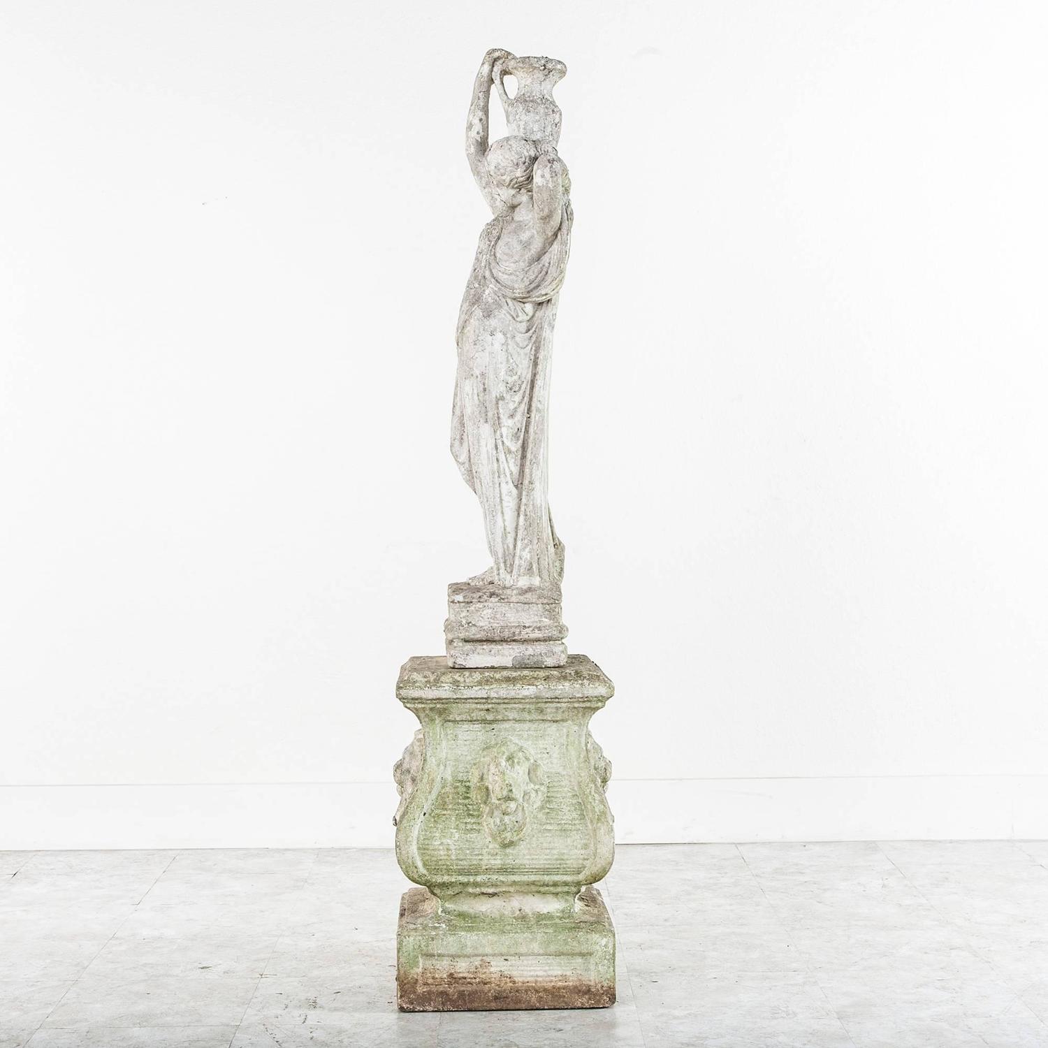 Antique French Classical Greek Female Stone Garden Statue For Sale at