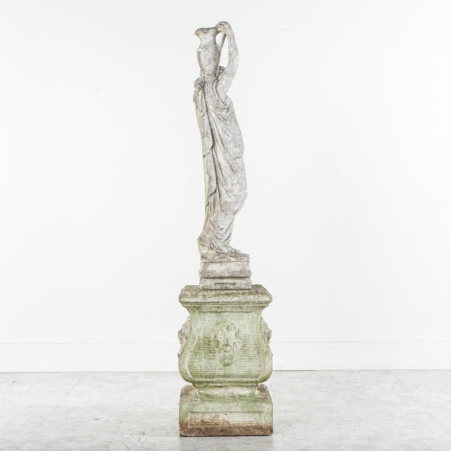 Antique French Classical Greek Female Stone Garden Statue For Sale at 1stdibs