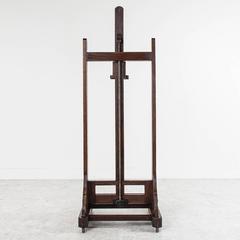 Large 19th Century French Oak Artist's Easel with Adjustable Tray and Crank