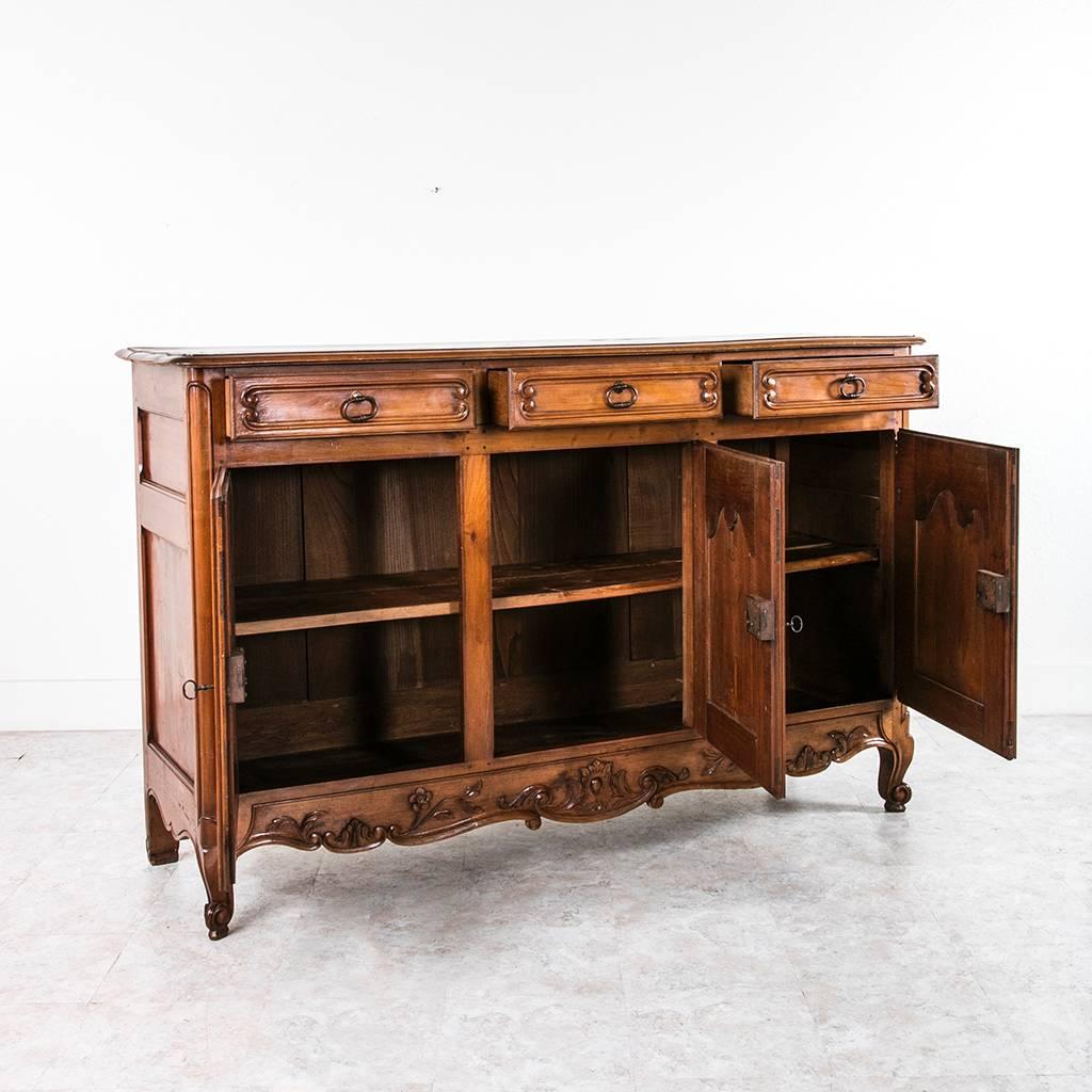 Antique French Hand-Carved Solid Cherry Tall Buffet or Enfilade In Excellent Condition In Fayetteville, AR