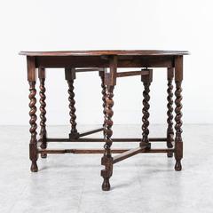 Early 20th Century French Solid Oak Gateleg Barley Twist Dining Table or Console