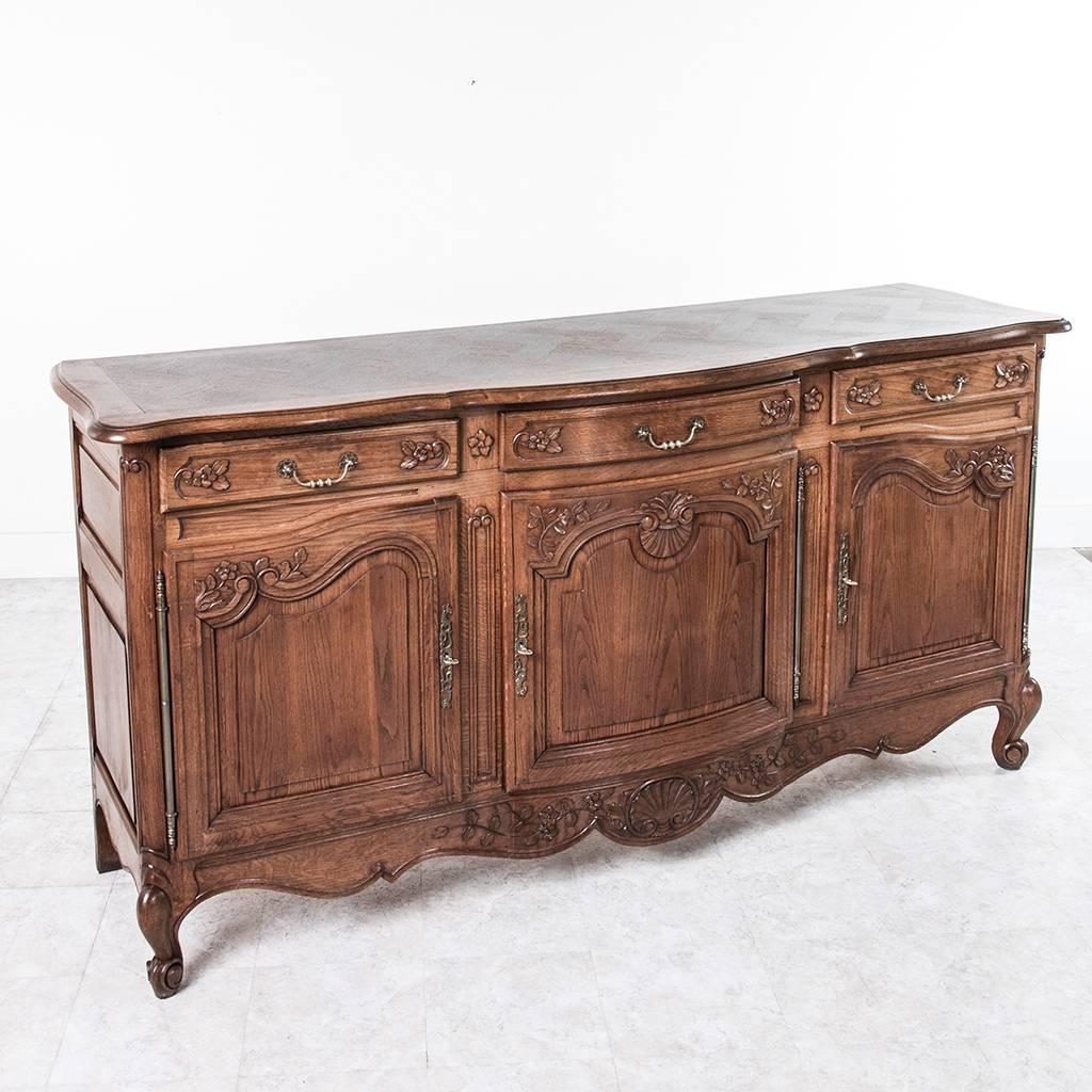 Long Hand Carved French Oak Louis XV Style Buffet or Enfilade with Bow Front 5