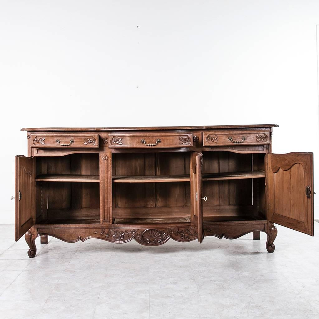 Long Hand Carved French Oak Louis XV Style Buffet or Enfilade with Bow Front 1