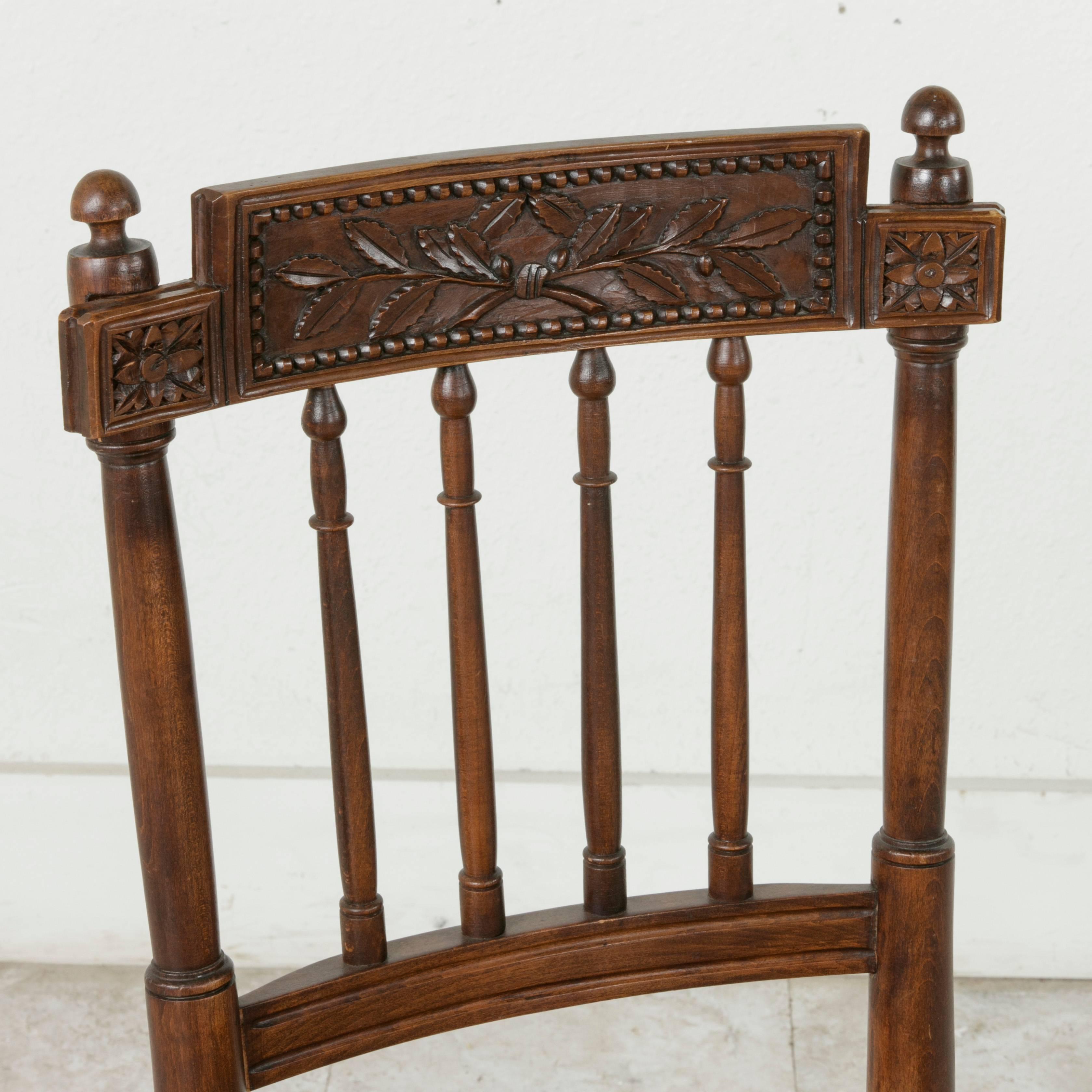 Set of Four 19th Century French Directoire Style Carved Walnut Rush Seat Chairs 4
