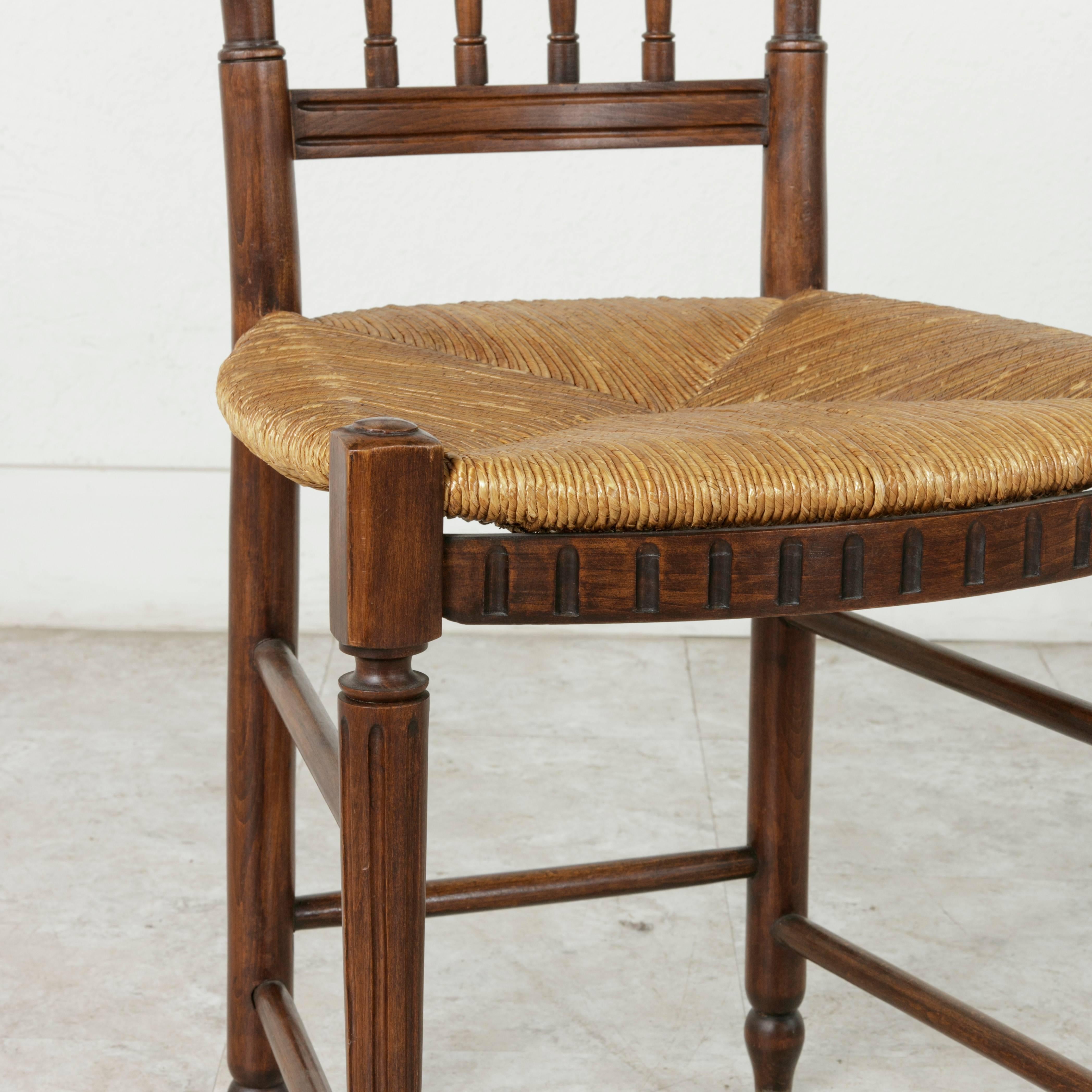 Set of Four 19th Century French Directoire Style Carved Walnut Rush Seat Chairs 5
