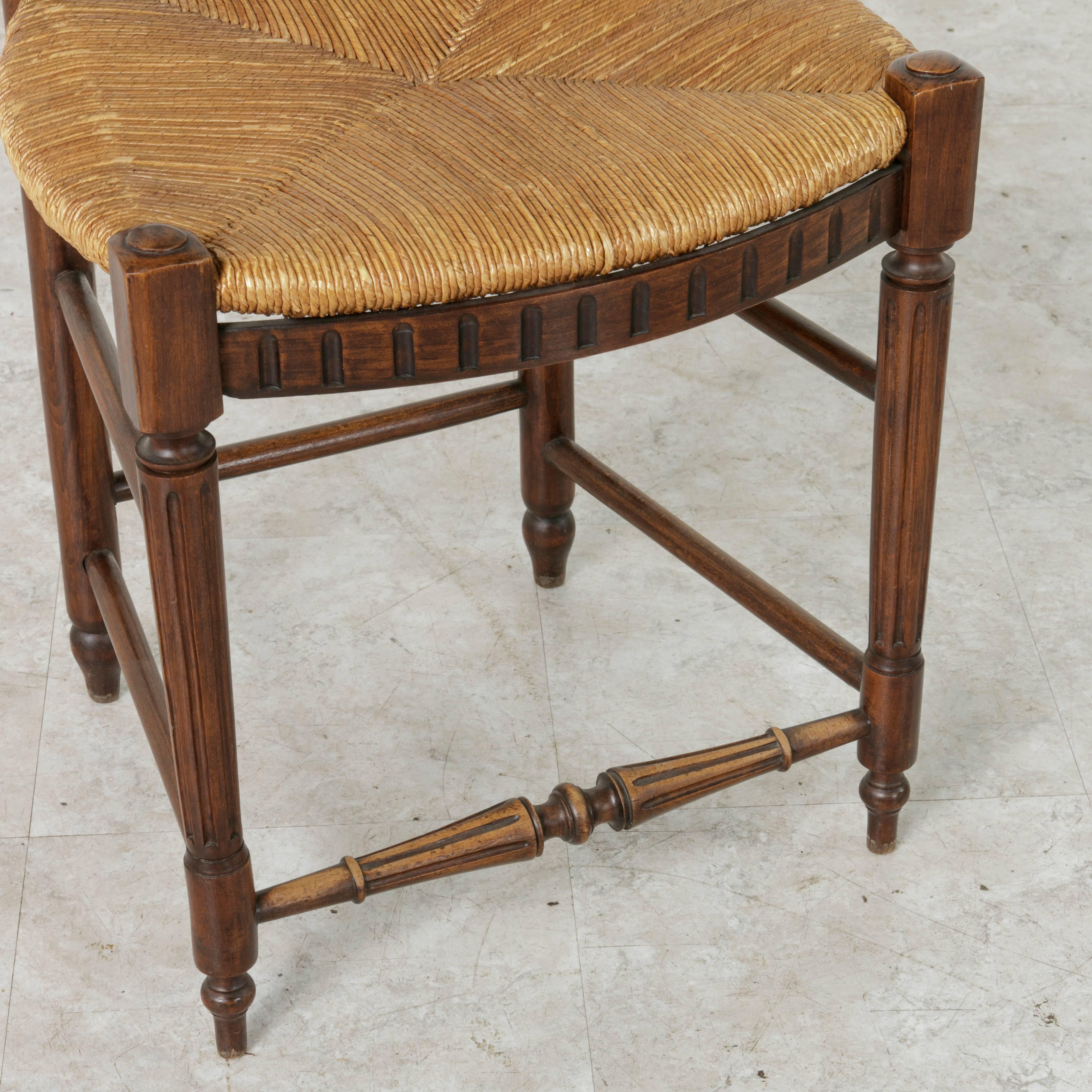 Set of Four 19th Century French Directoire Style Carved Walnut Rush Seat Chairs 6