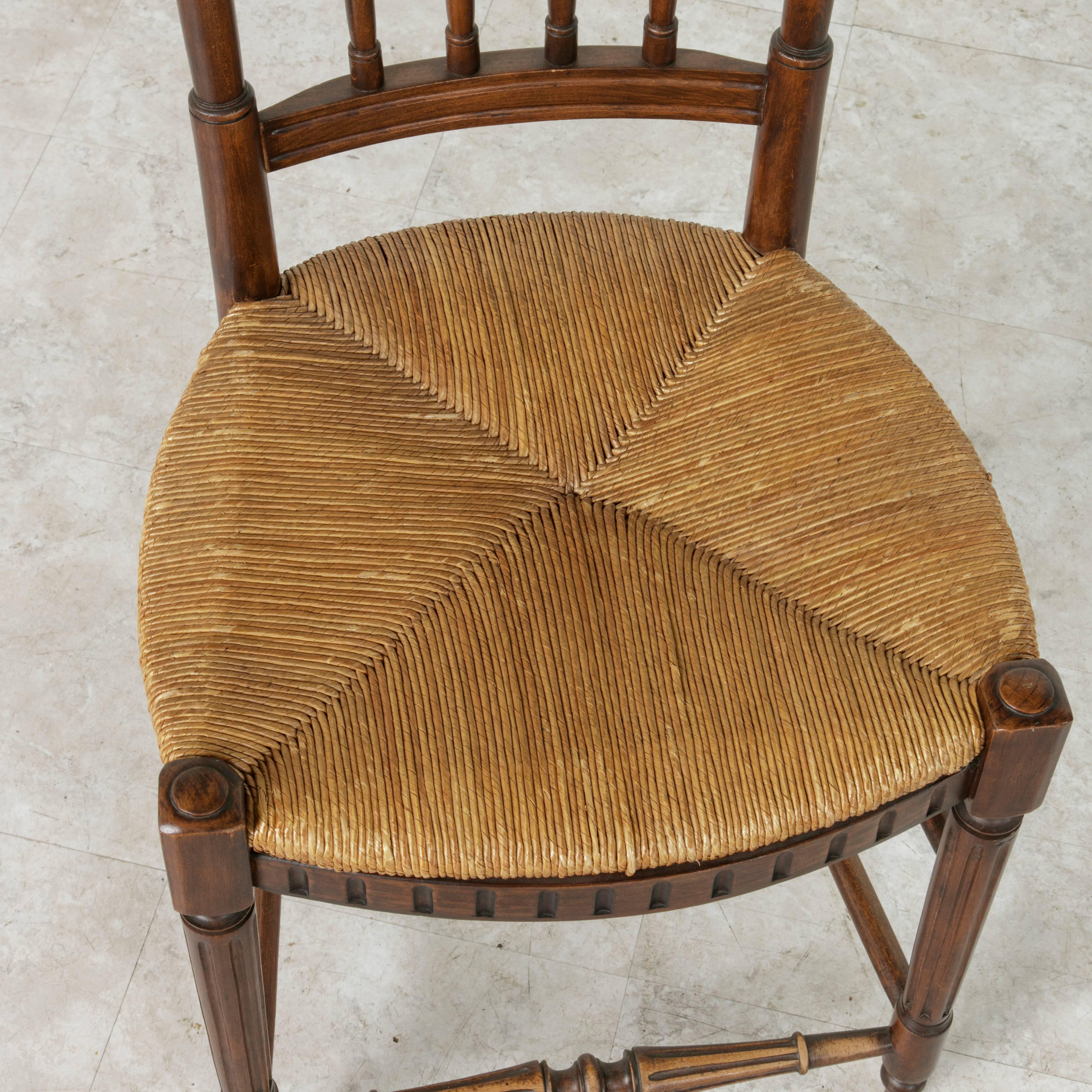 Set of Four 19th Century French Directoire Style Carved Walnut Rush Seat Chairs 7