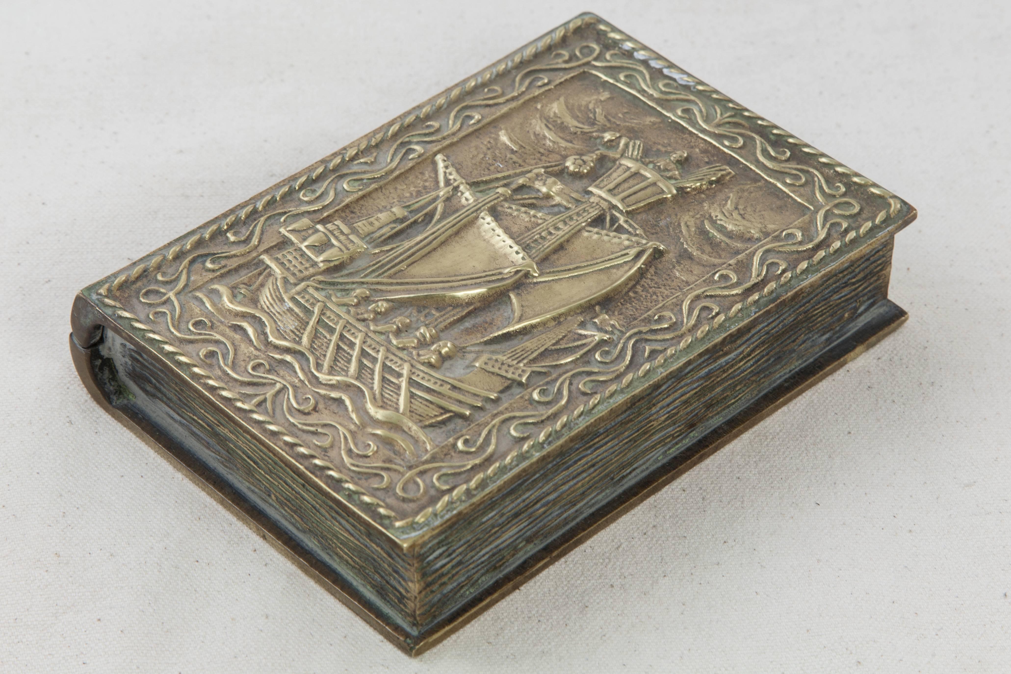 Bronze Box in the Shape of a Book with Ship, Signed Max Le Verrier, circa 1925 In Excellent Condition In Fayetteville, AR
