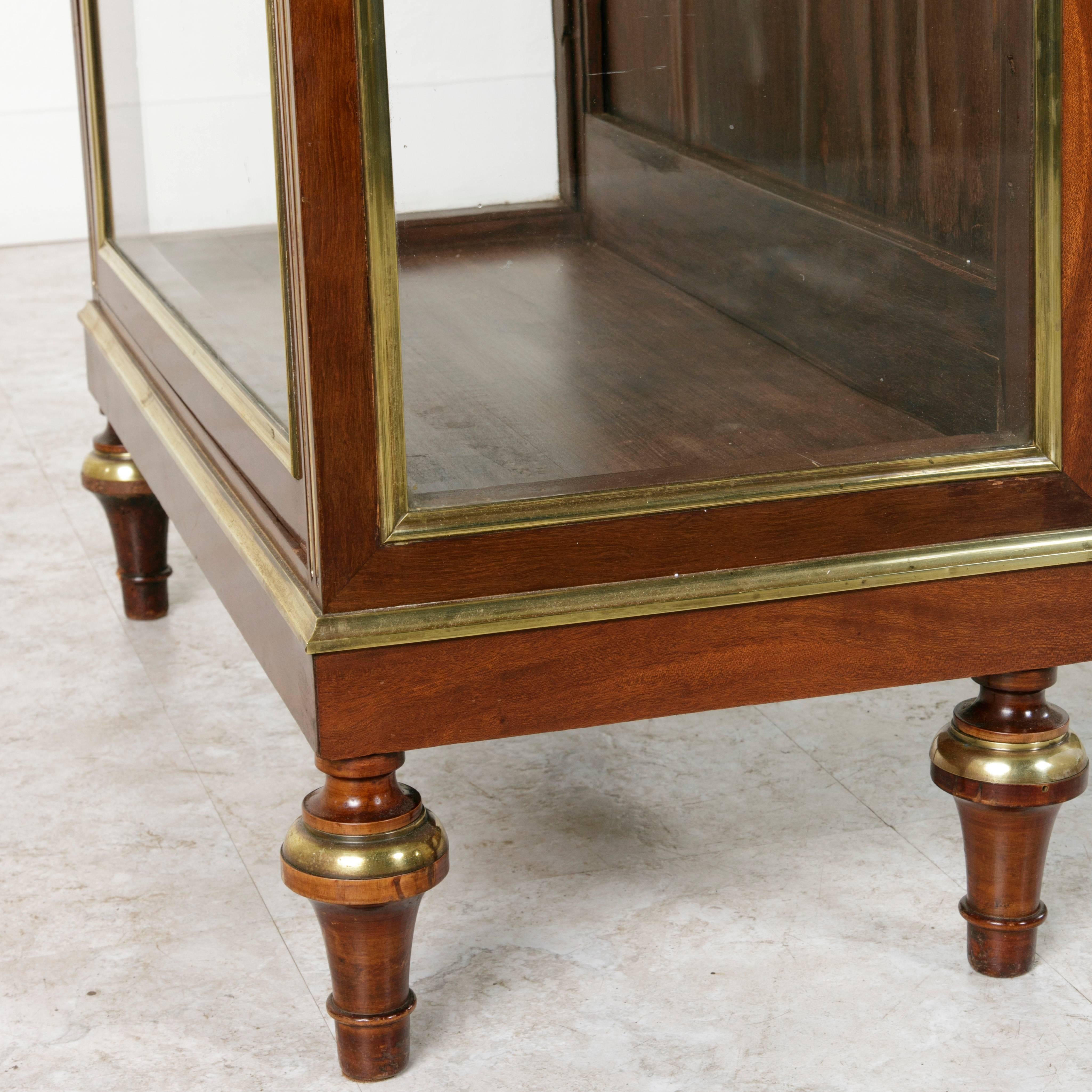 French Louis XVI Mahogany Vitrine Cabinet with Bronze Banding and Marble 1