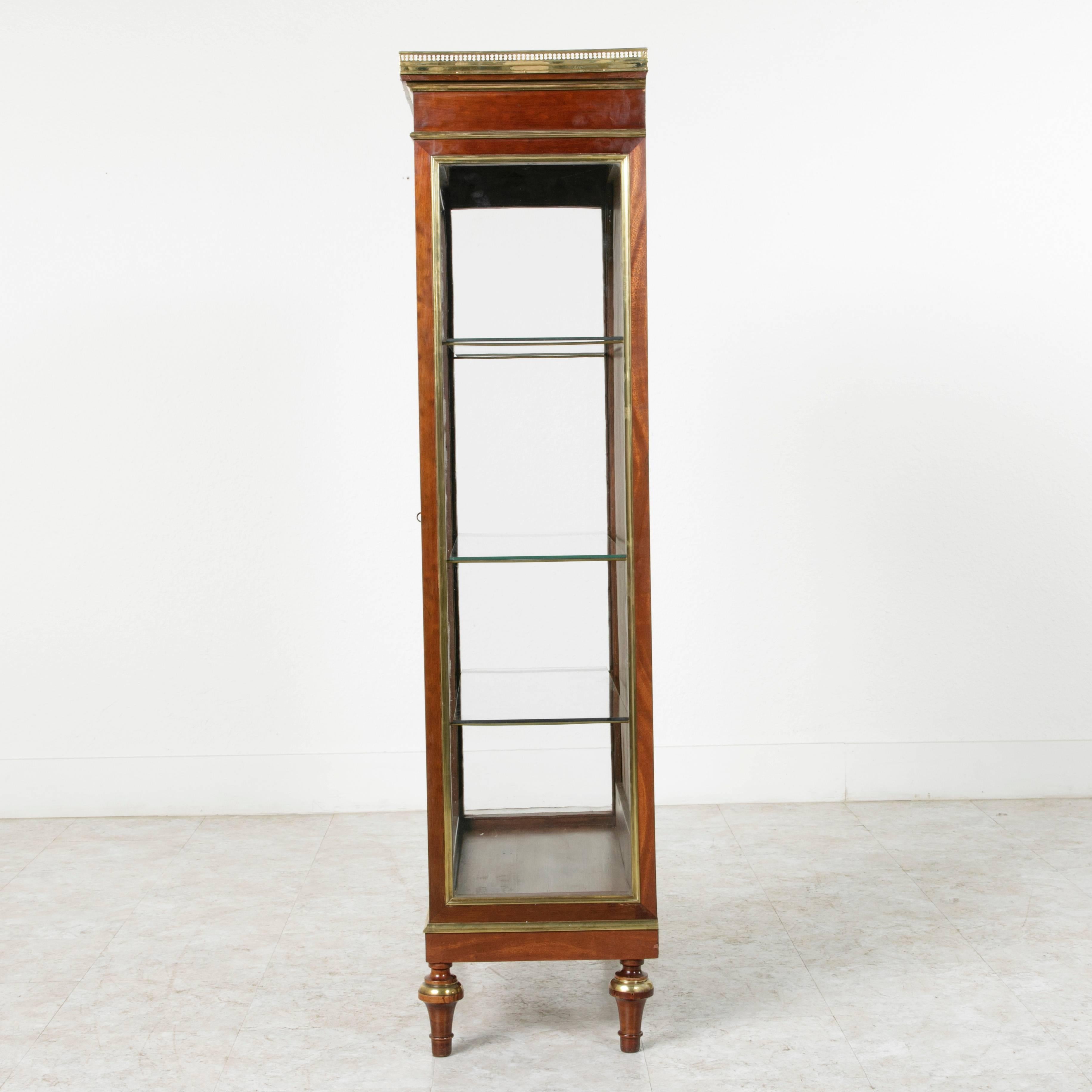 French Louis XVI Mahogany Vitrine Cabinet with Bronze Banding and Marble 2
