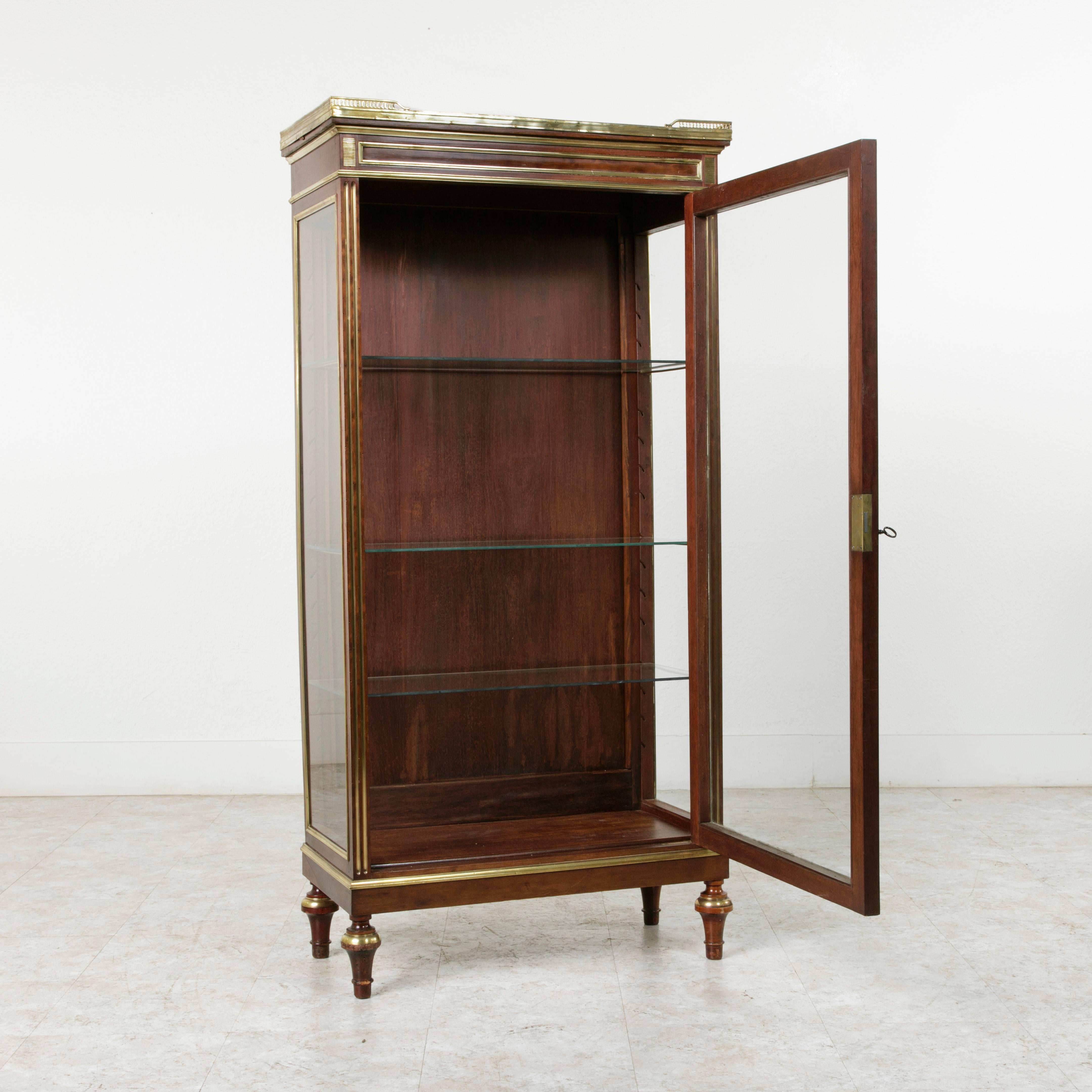 French Louis XVI Mahogany Vitrine Cabinet with Bronze Banding and Marble 6