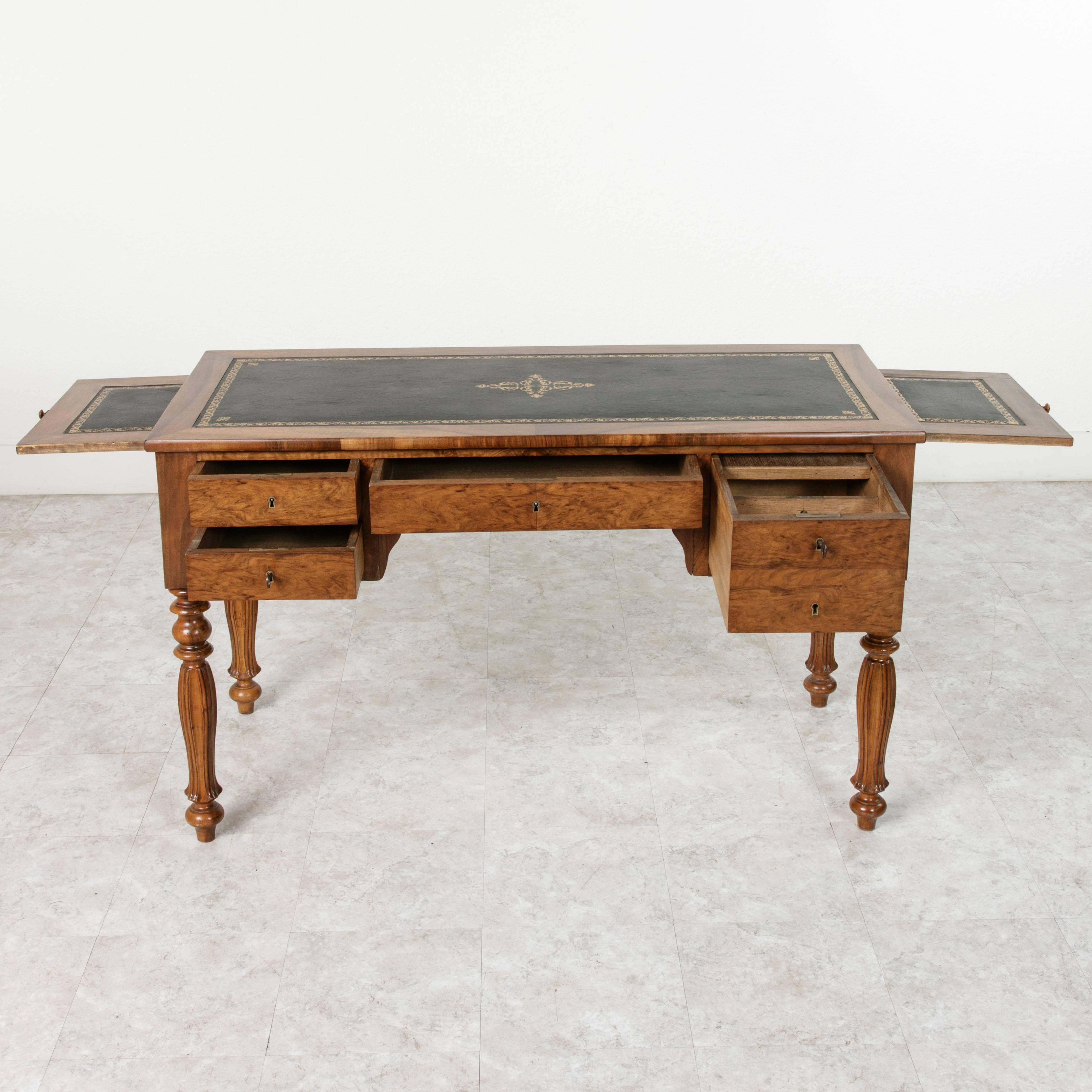 Rare Louis Philippe Period Burl Walnut Desk with Leather Top and Two Extensions 3