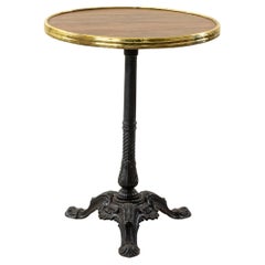 Antique Early 20th Century French Cast Iron Bistro Table or Cafe Table, Wood Top, Brass
