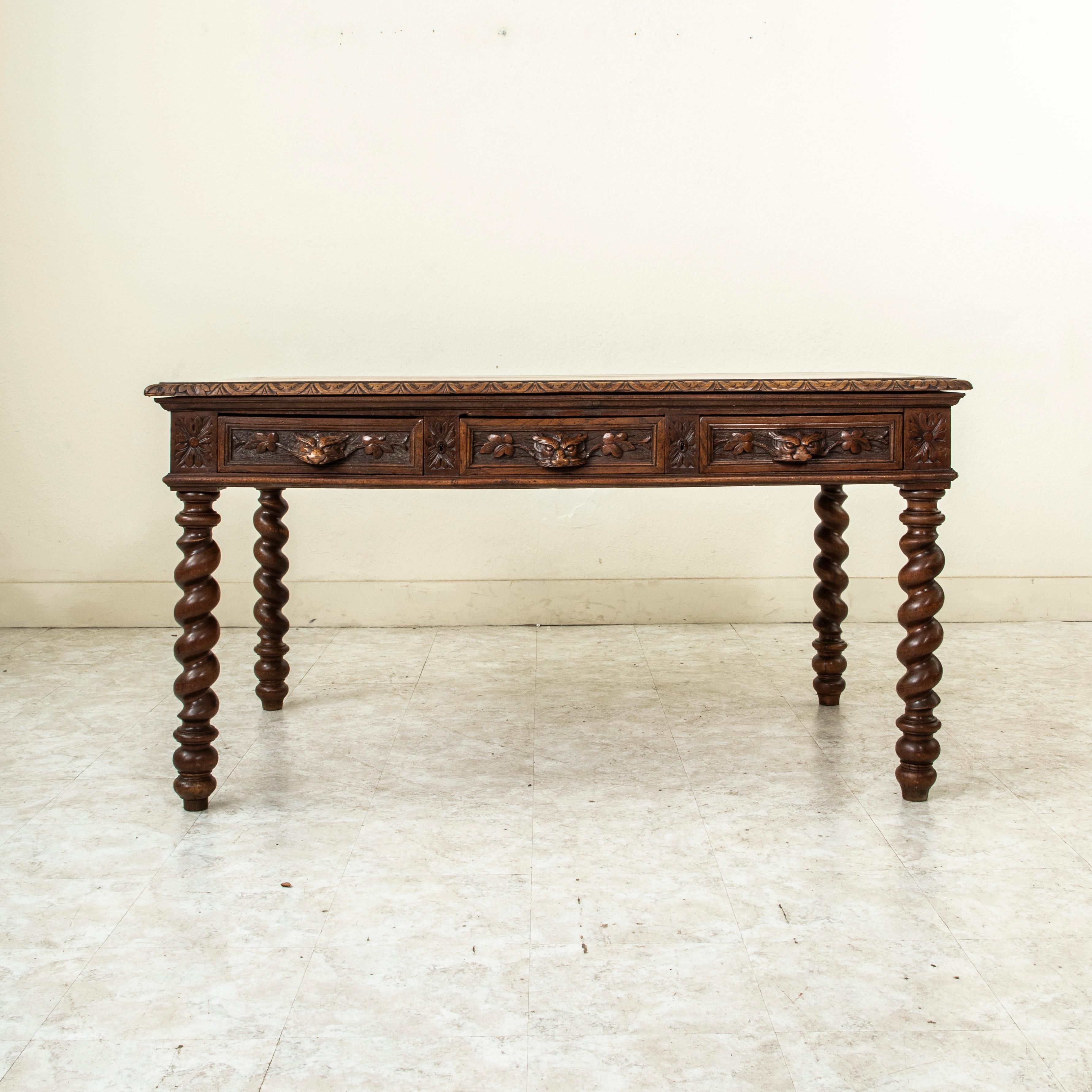 19. Jahrhundert Französisch HENRY II Hand geschnitzt Eiche Partner's Desk, Schubladen jeder Seite (Renaissance) im Angebot