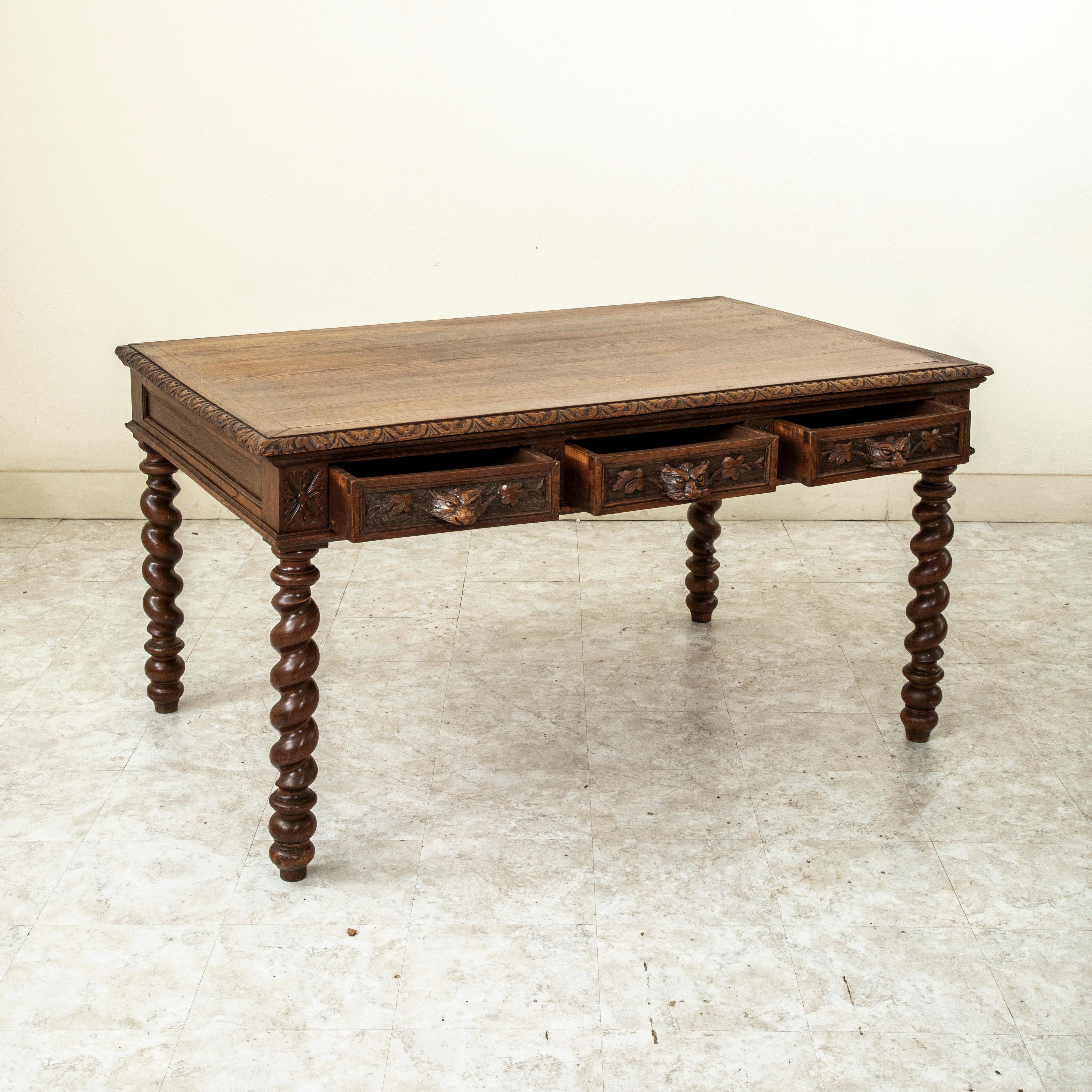 19. Jahrhundert Französisch HENRY II Hand geschnitzt Eiche Partner's Desk, Schubladen jeder Seite im Angebot 1