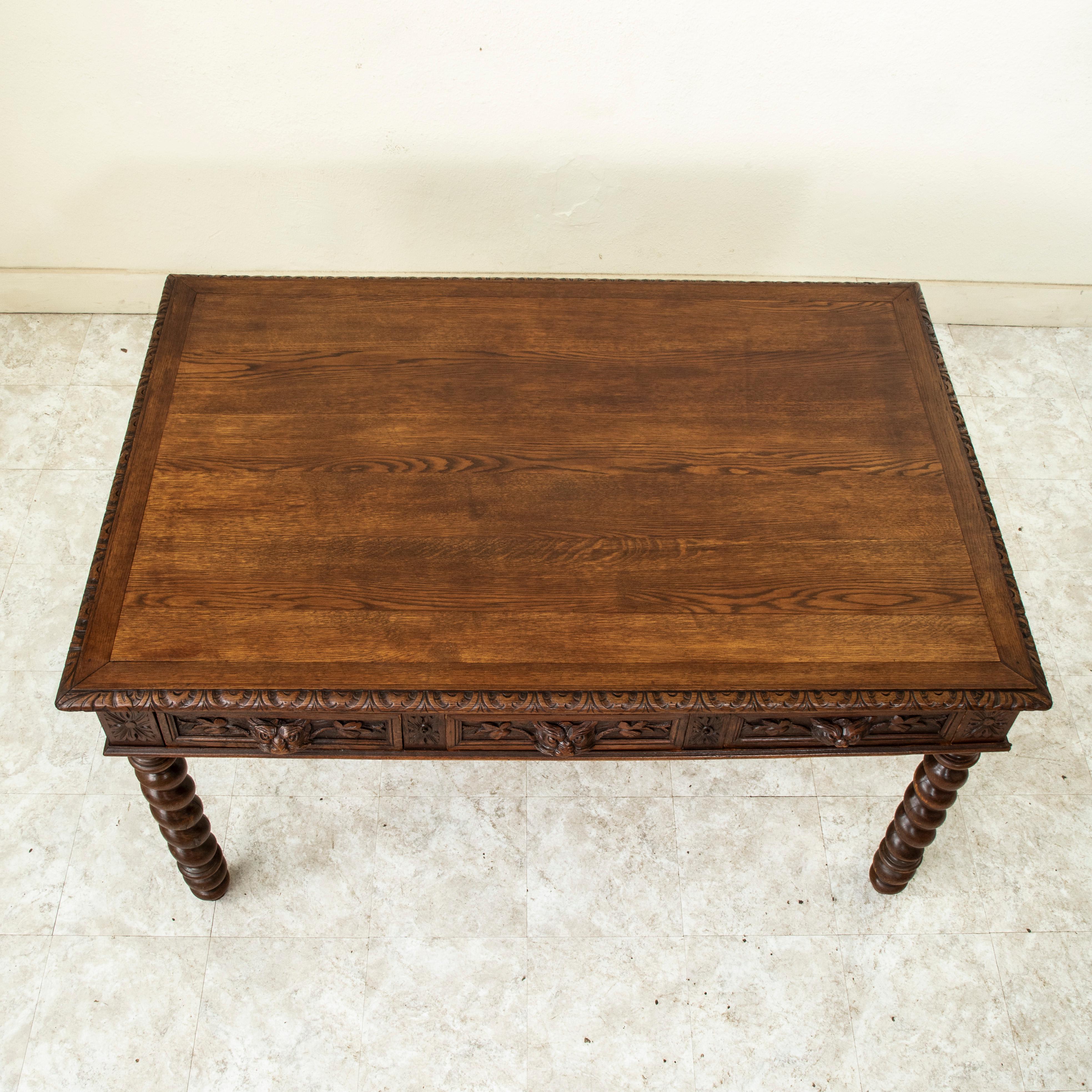 19. Jahrhundert Französisch HENRY II Hand geschnitzt Eiche Partner's Desk, Schubladen jeder Seite im Angebot 10