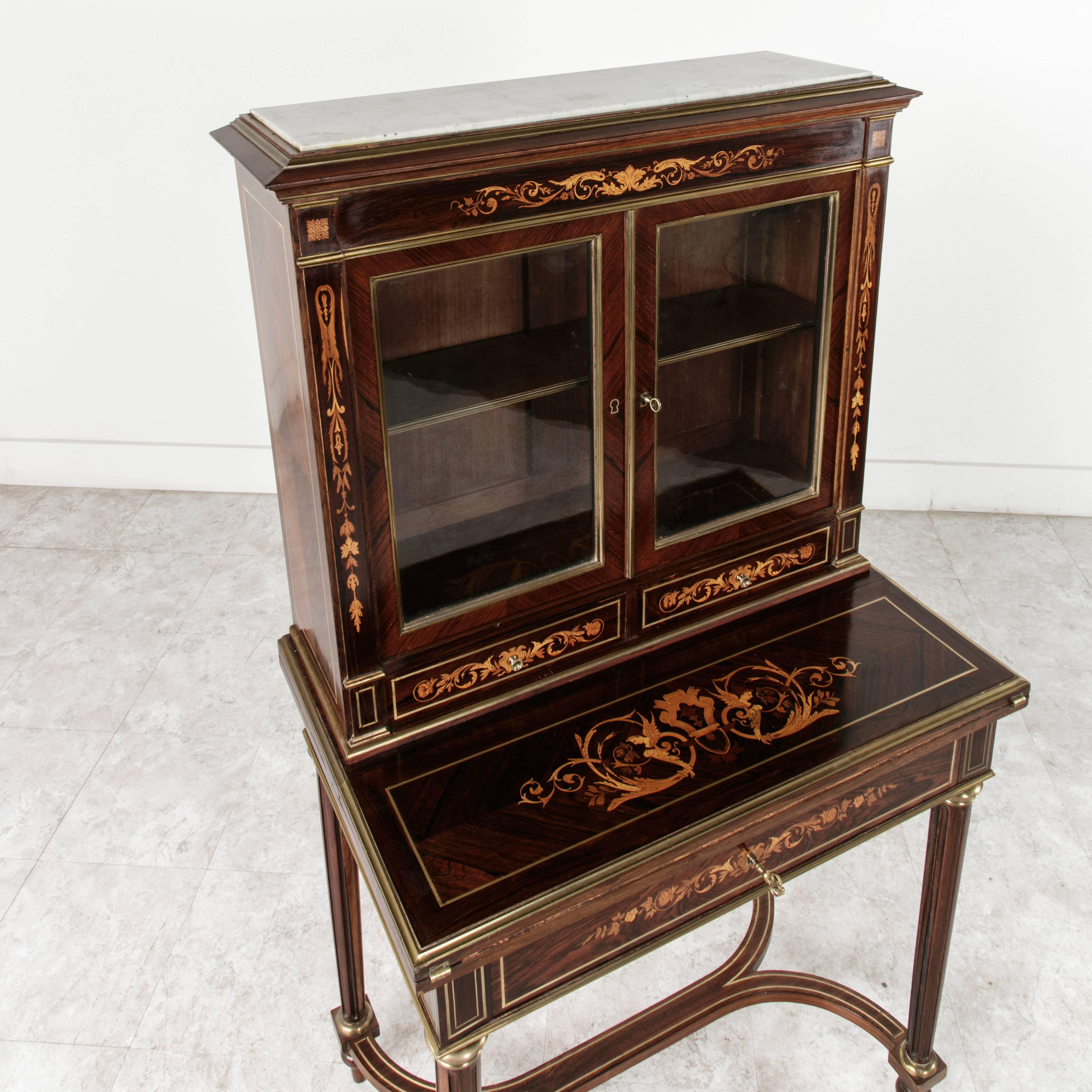 French Napoleon III Period Marquetry Secretary Vitrine Bonheur Du Jour