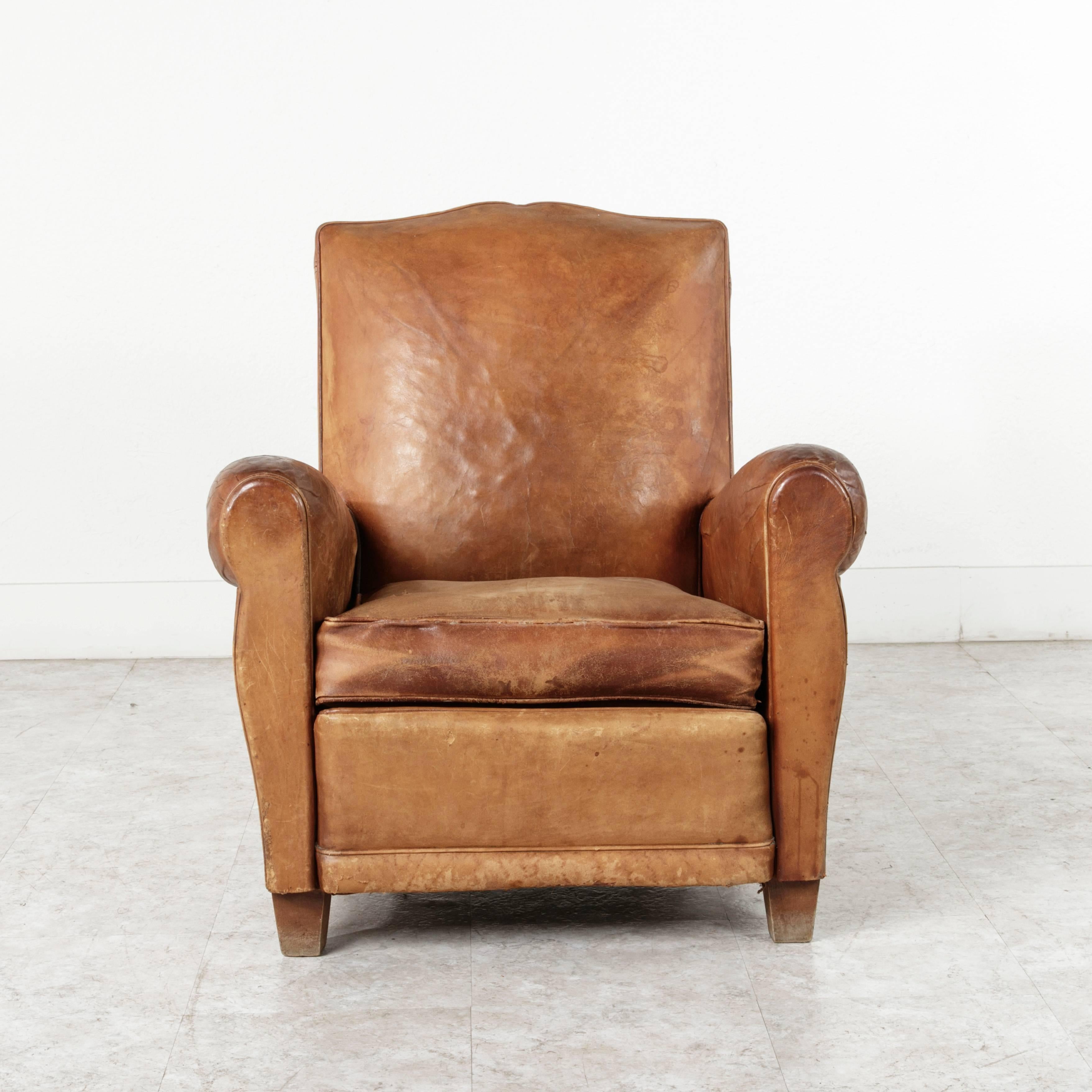 Art Deco Era French Moustache Back Leather Club Chairs 2