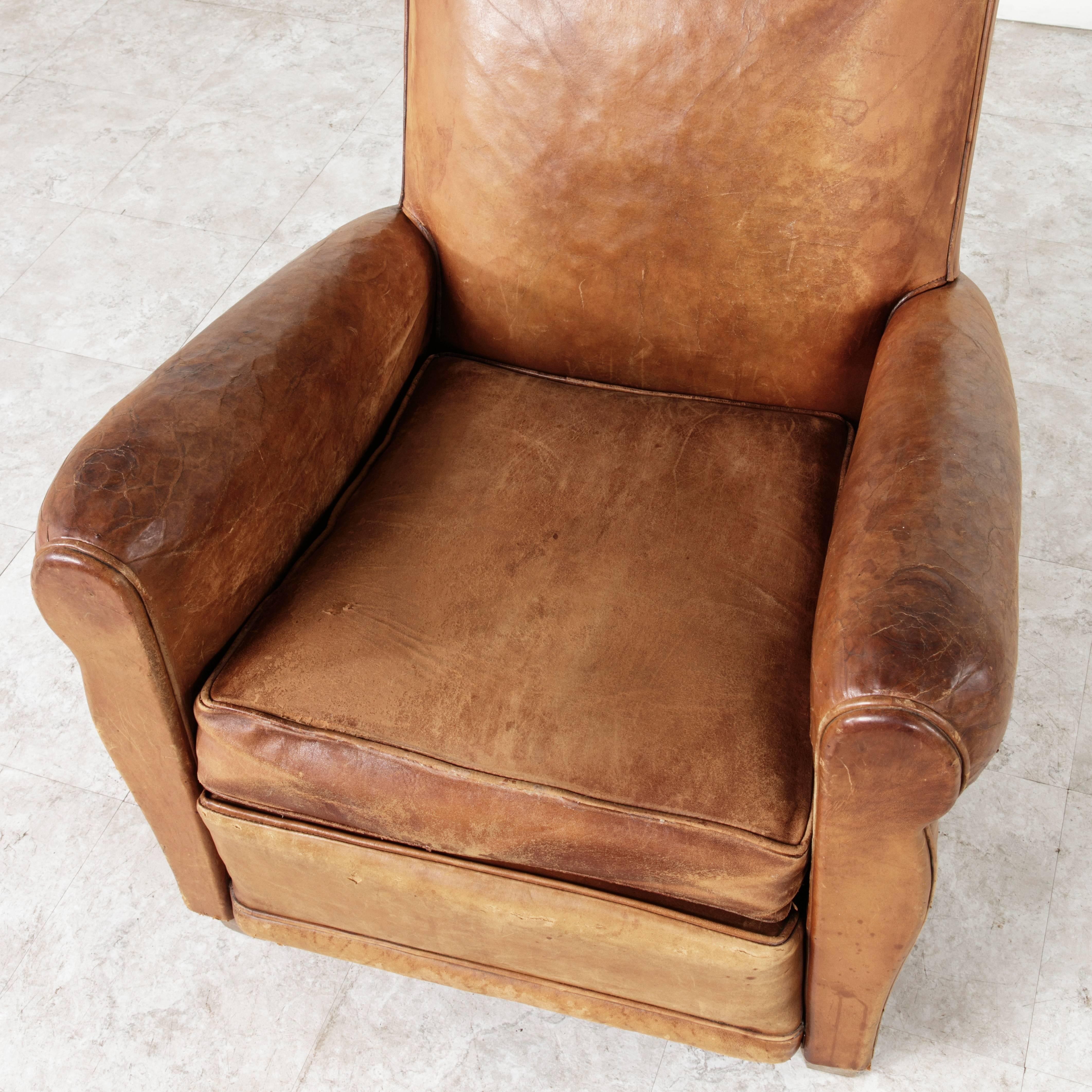 Art Deco Era French Moustache Back Leather Club Chairs 4