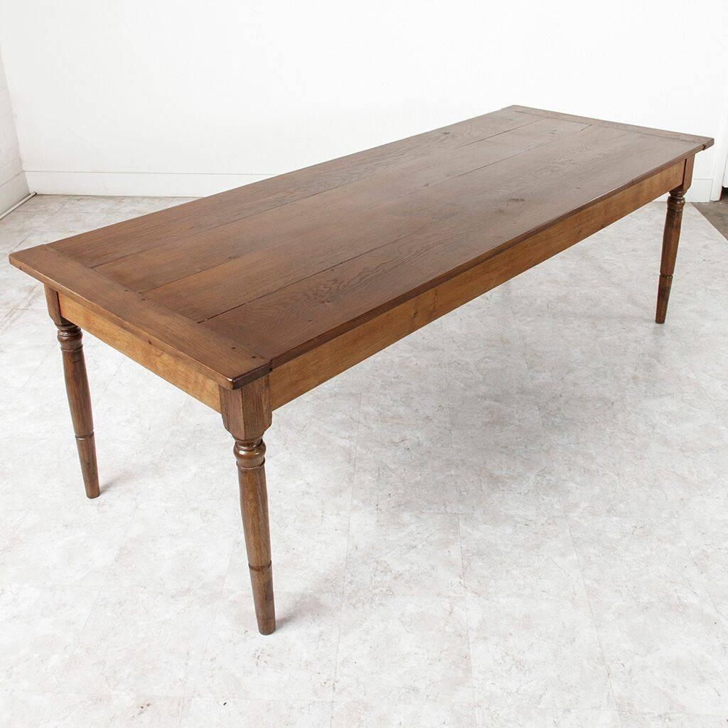 Long Ten-Seat Antique French Farm Table of Solid Hand Pegged Oak from Normandy In Excellent Condition In Fayetteville, AR